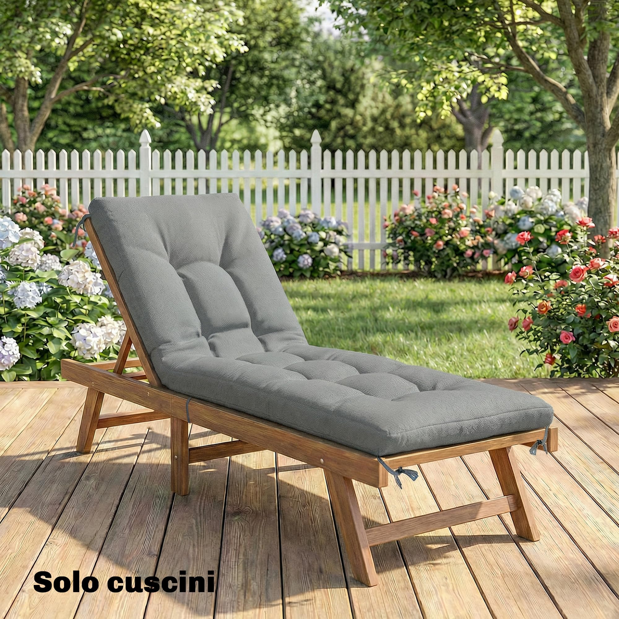 Outsunny Cuscino per Poltrona da Patio, UV50+ con Cinghie di Fissaggio, 198x65x13 cm, Grigio Chiaro