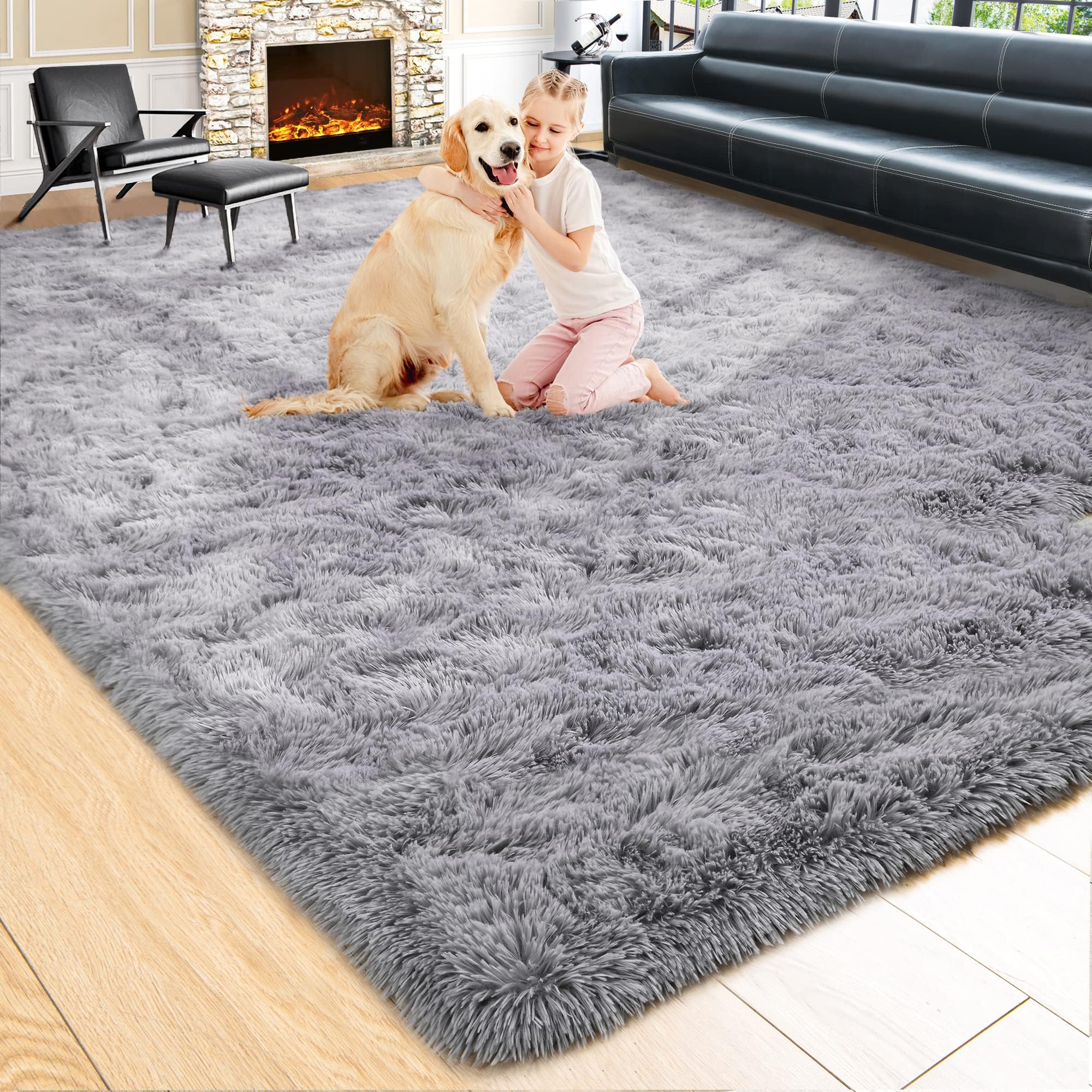 Noahas 6x9 Fluffy Grey Area Rugs for Living Room,Shaggy Rugs for Bedroom,Big Fuzzy Bedroom Carpet,Soft Large Living Room Rugs,Thick Plush Shag Rug,Comfy Nursery Kids Rug Room Decor