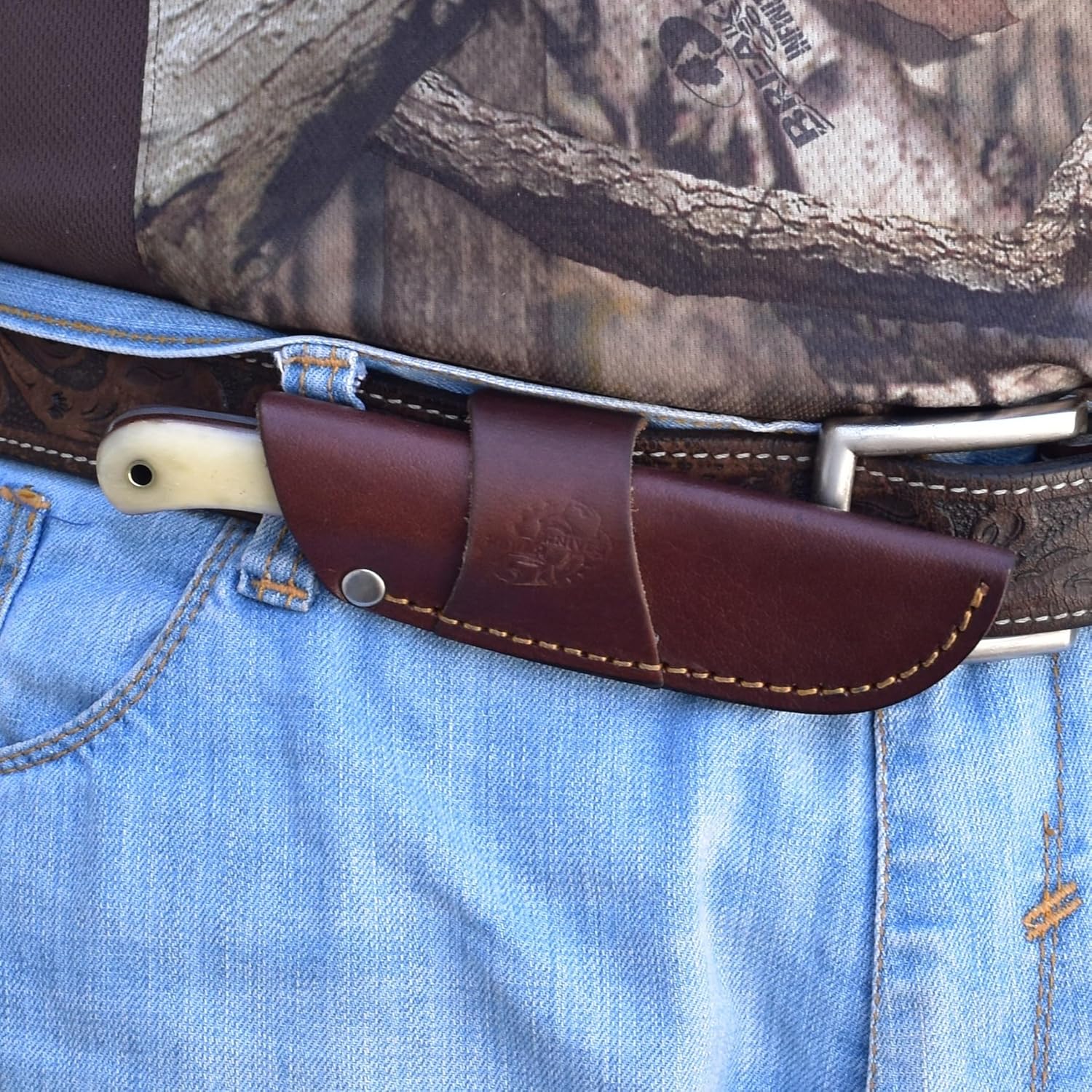 Knives Ranch 7" Fixed Blade High Carbon PARING EDC Knife with Sheath - Full Tang - Bone Handle - Horizontal Carry Leather Sheath Snug Fit (3056C-B)
