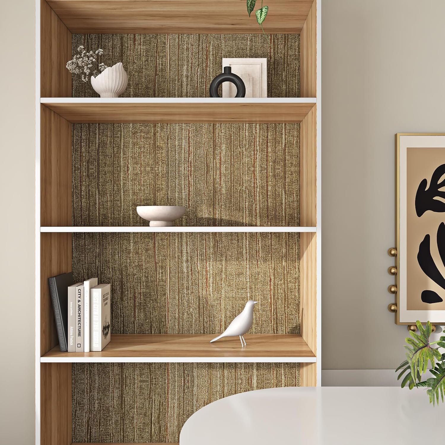 Livelynine 15.8x394 Luxury Gold Textured Wallpaper Peel and Stick Grass Cloth Wallpaper Rolls for Bathroom Kitchen Retro Accent Wall Decor Living Room Modern Removable Vintage Contact Paper for Walls