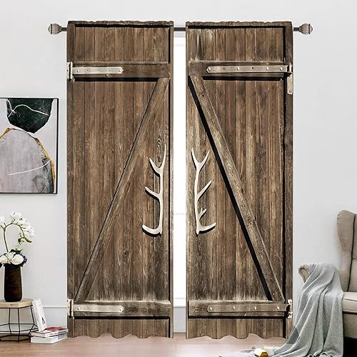 Miniatura 13 de Cinbloo Cortinas de Cocina Estilo Granja 52Wx18H Pulgadas Bolsillo para Varilla Cenefa de Vaca Oveja Granja Occidental País Retro Madera para Niños