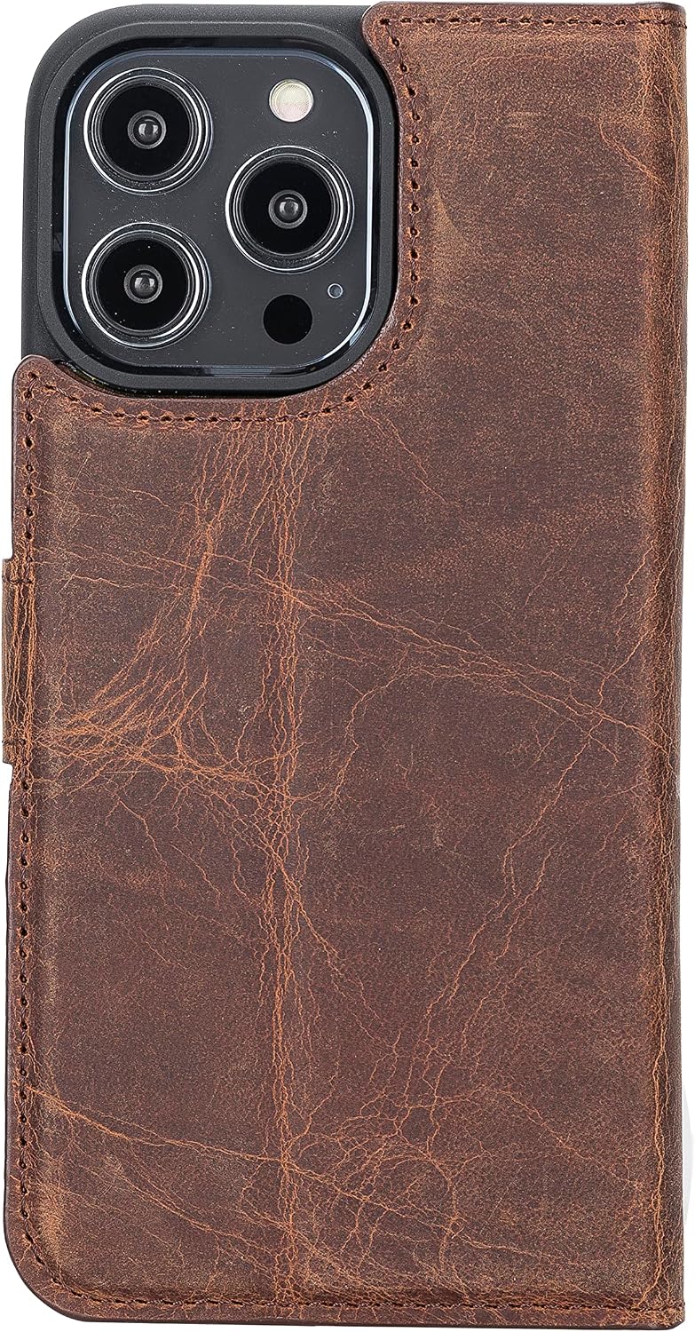 Leather Detachable Wallet Case Compatible with iPhone 14 Pro Max( 6.7") MagSafe,RFID Protection Magnetic Detachable Cover Case with Card & Cash Slot with Kickstand for Men and Women (Teak Brown)