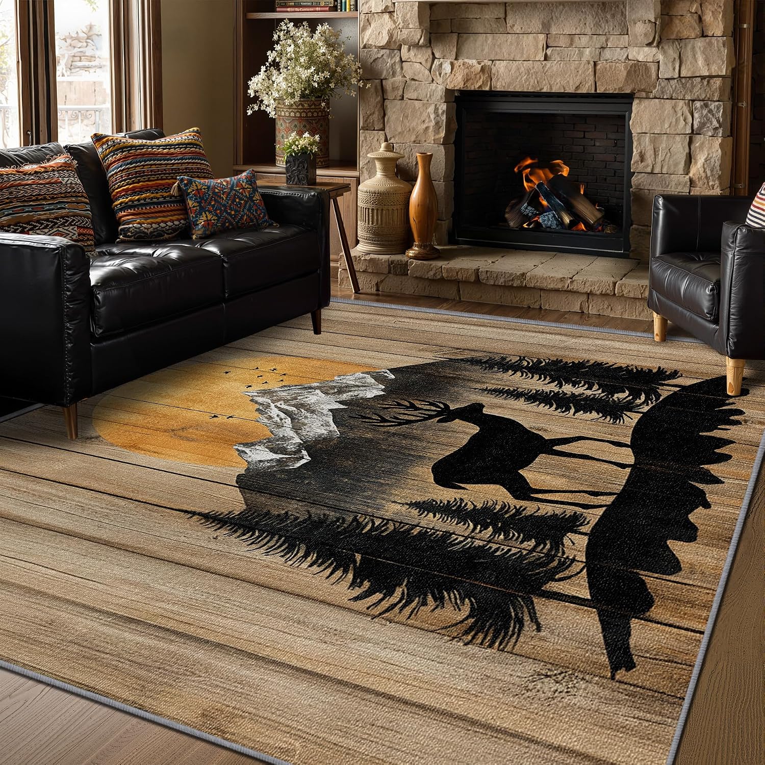 Amazon.com: SherAvant Deer Area Rugs - Cabin Animal Wildlife Rug 3x5 ...