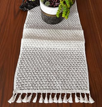 Boho Table Runner for Spring Home Decor Long Farmhouse Rustic Table Runner, Macrame Runner with Tassels for Dining Living Room Bedroom Table Runner, 14x60 , Lacy Butterfly-Cream