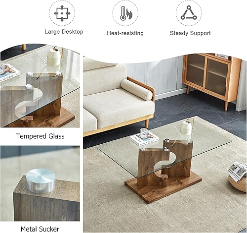 Miniatura 7 de Mesas de centro de cristal para sala de estar, mesa central rectangular moderna de 47.2 pulgadas, mesa de cóctel minimalista con parte superior de