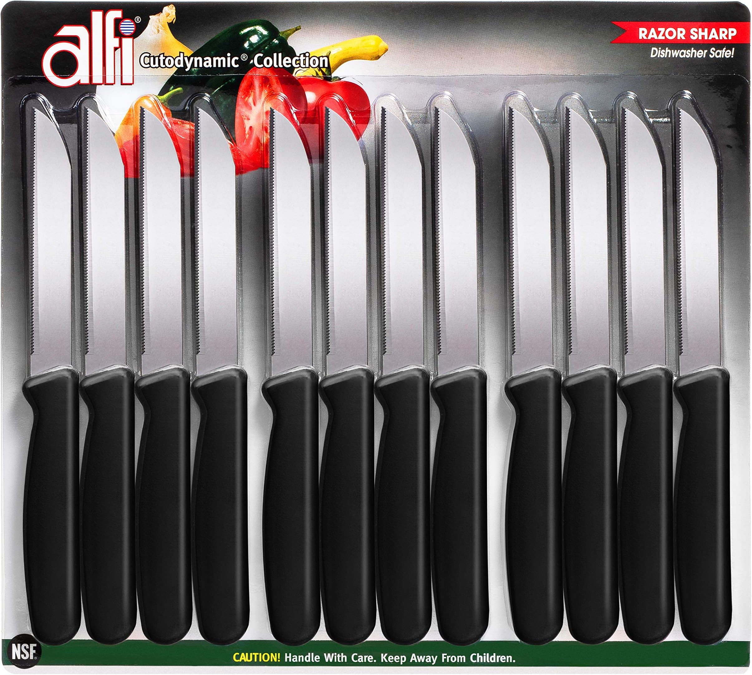 All-Purpose Knives Aerospace Precision Pointed Tip - Home And Kitchen Supplies - Serrated Steak Knives Set | Made in USA (Classic Black, 12 pack)