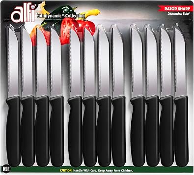 Alfi All-Purpose Knives Aerospace Precision Pointed Tip - Home And Kitchen Supplies - Serrated Steak Knives Set | Made in USA Classic Black, 12 pack