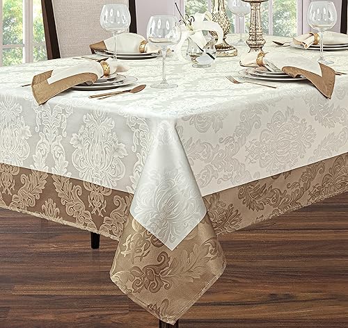 Miniatura 3 de Newbridge Valencia - Mantel de tela de damasco con borde de dos tonos, resistente a las arrugas y a las manchas, mantel de calidad de hotel fino