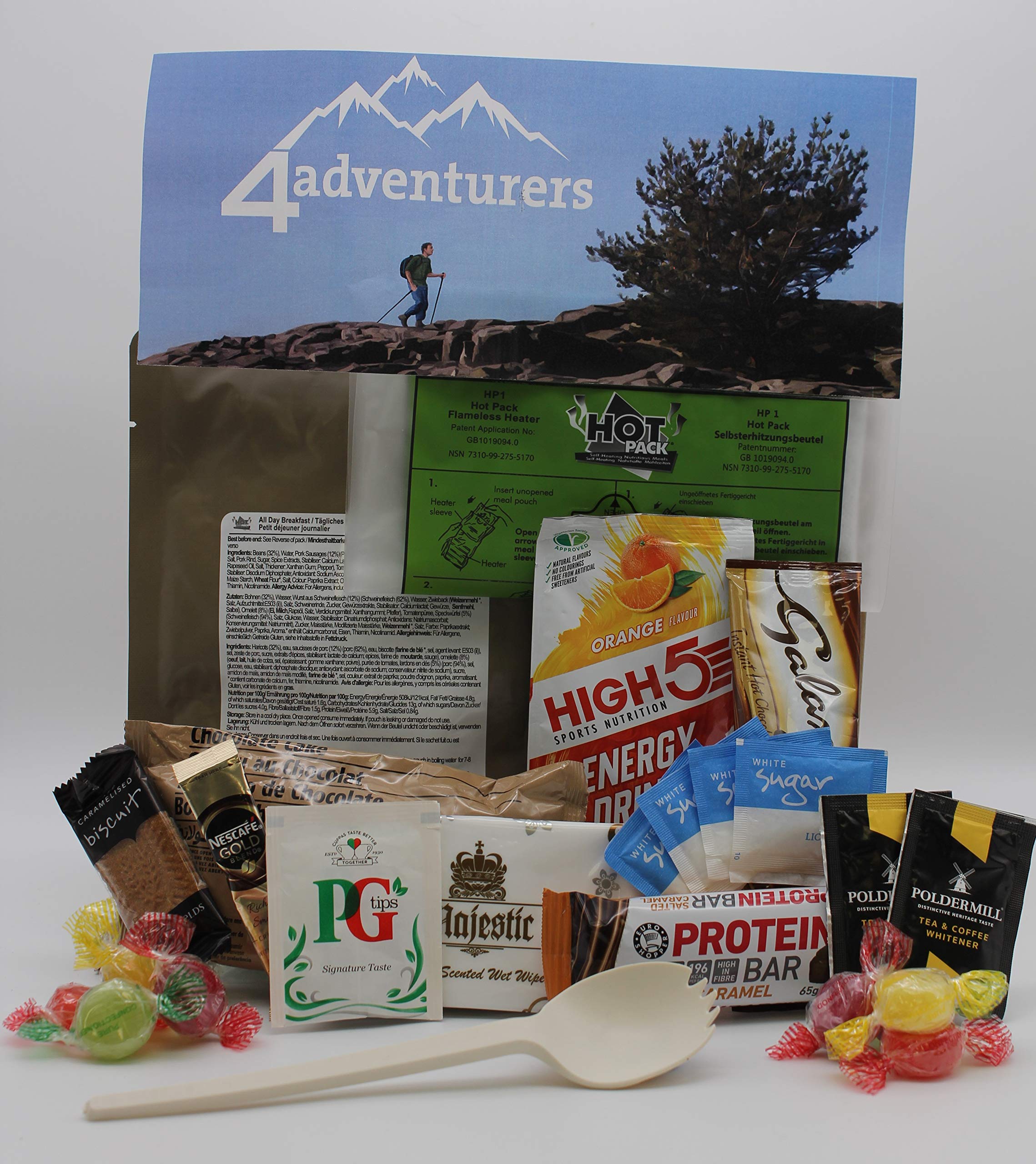 4Adventurers Self Heating Field Ration Packs MRE Ready to Eat Meal Food Menu B UK (All Day Breakfast) Great for Outdoor Bushcraft Stealth Camping for Ration Packs Also used for D of E & Scouts