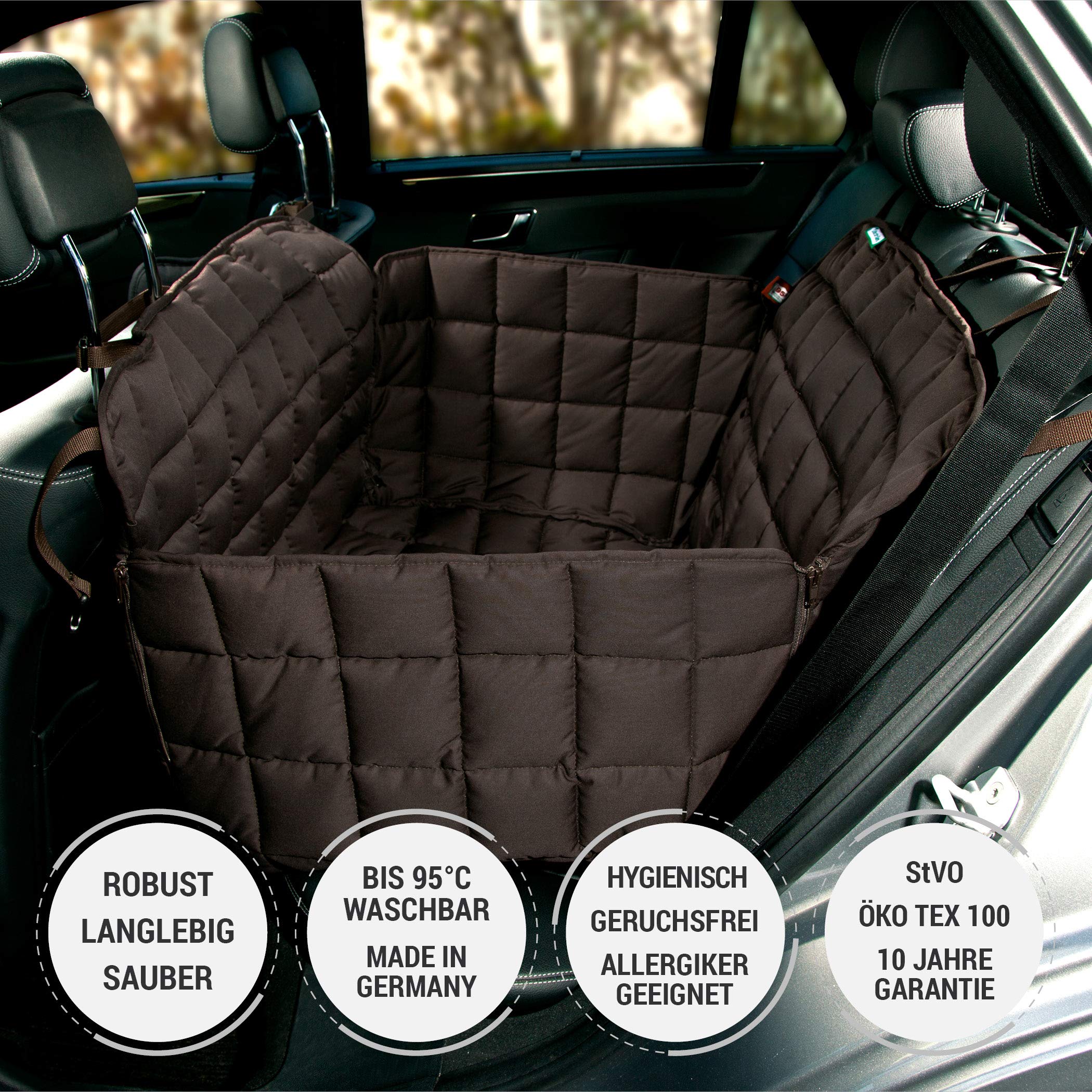 Doctor Bark Hunde 2-Sitz-Autoschondecke für die Rücksitzbank, All-Side Schutz mit Reißverschluss für alle PKWs und SUVs, S in Braun