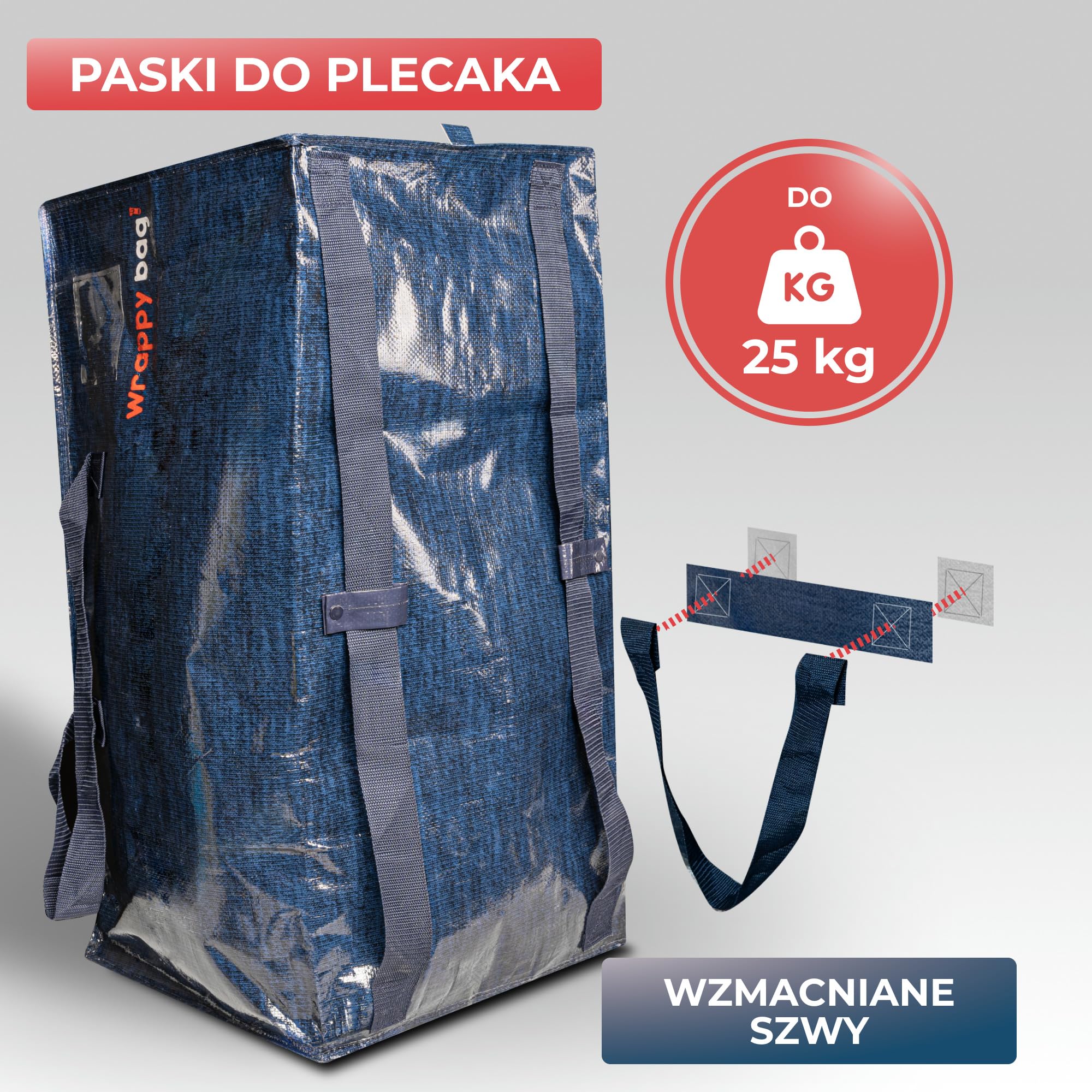 WRAPPYBAG Zestaw 6 Dużych Toreb do Przechowywania w Formie Plecaka – Torby Jumbo XXL – Przeprowadzka Podróż – Solidne, Grube Wodoodporne Wzmocnionymi Uchwytami – Na Odzież, Pościel – 76 x 36 x 38 cm