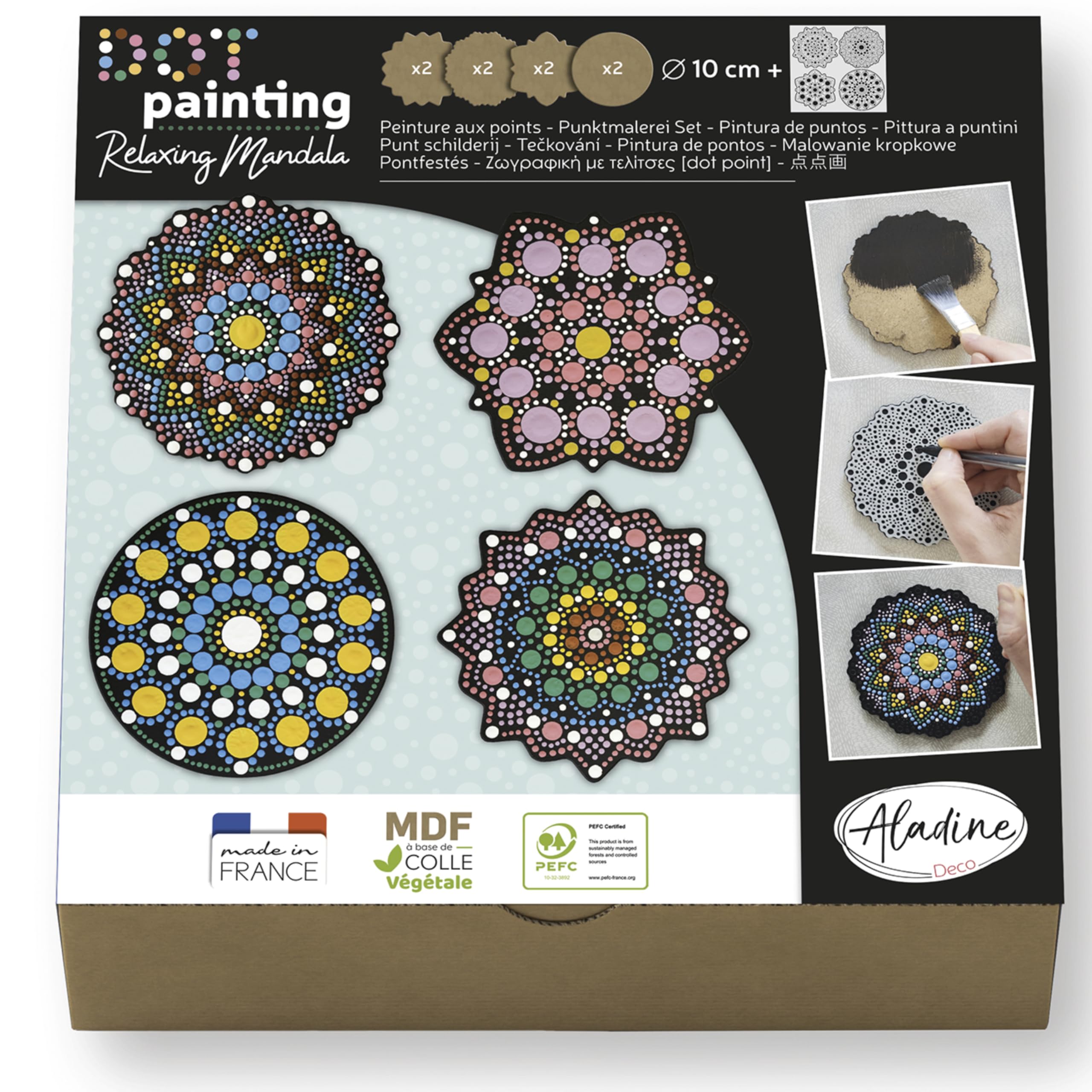 Aladine - Mandalas Dot Painting Kit - Set of 4 Mandalas Stencils & Dot Painting Tools - 85496