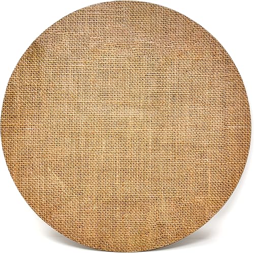 24 platos desechables redondos de arpillera de 13 pulgadas, bandeja de cartón de papel resistente con impresión de arpillera marrón rústico de 13