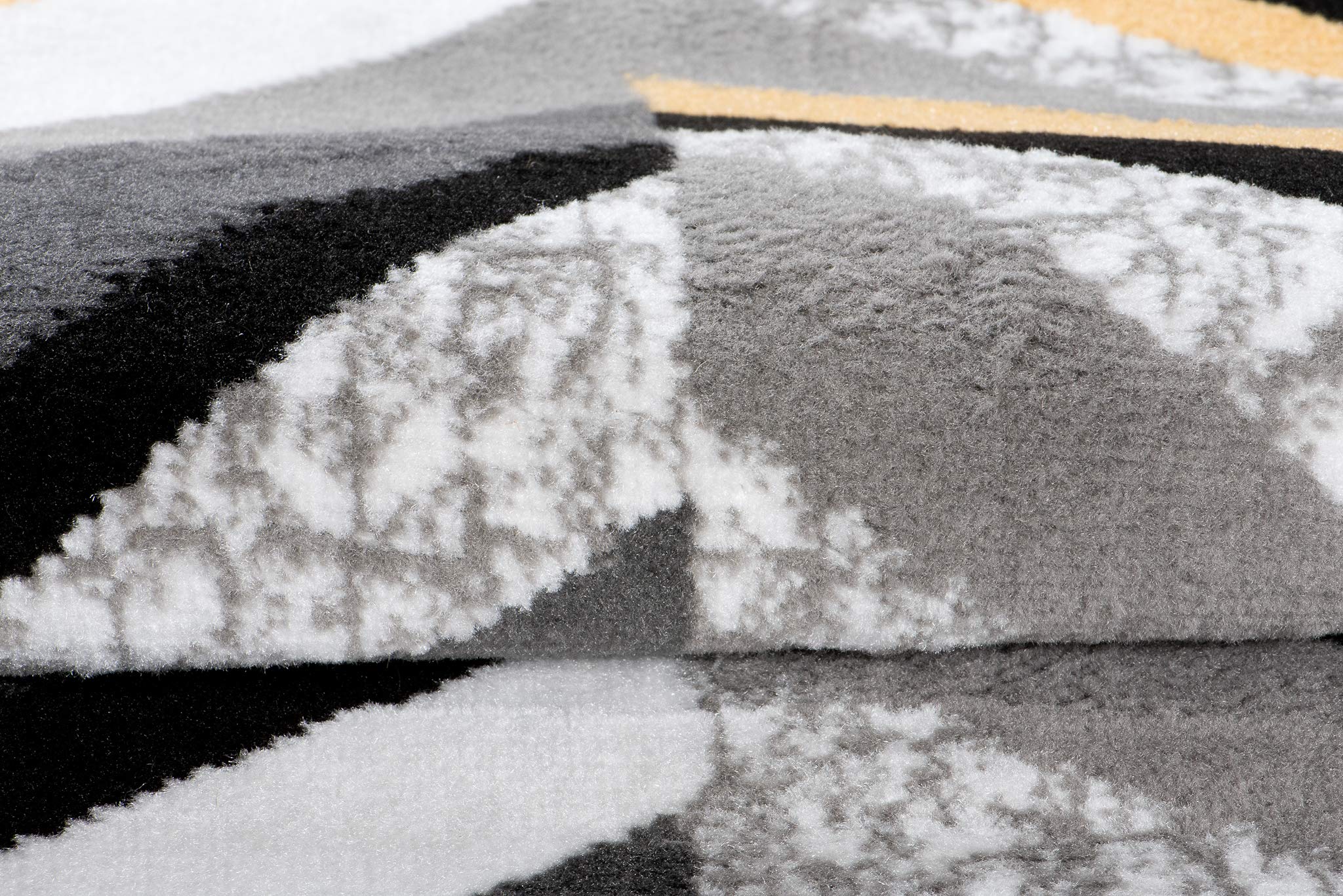 TAPISO Maya Teppich Läufer Meterware Kurzflor Flur Küche Brücke Wohnzimmer Modern Grau Weiß Gelb Schwarz Streifen ÖKOTEX 100 x 220 cm