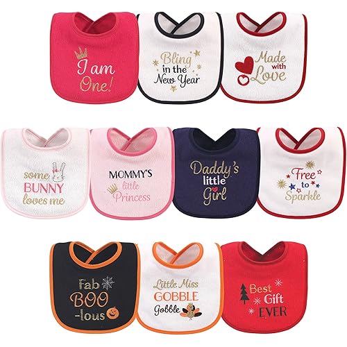 Hudson Baby Unisex Baby Cotton Terry Drooler Bibs With Fiber Filling