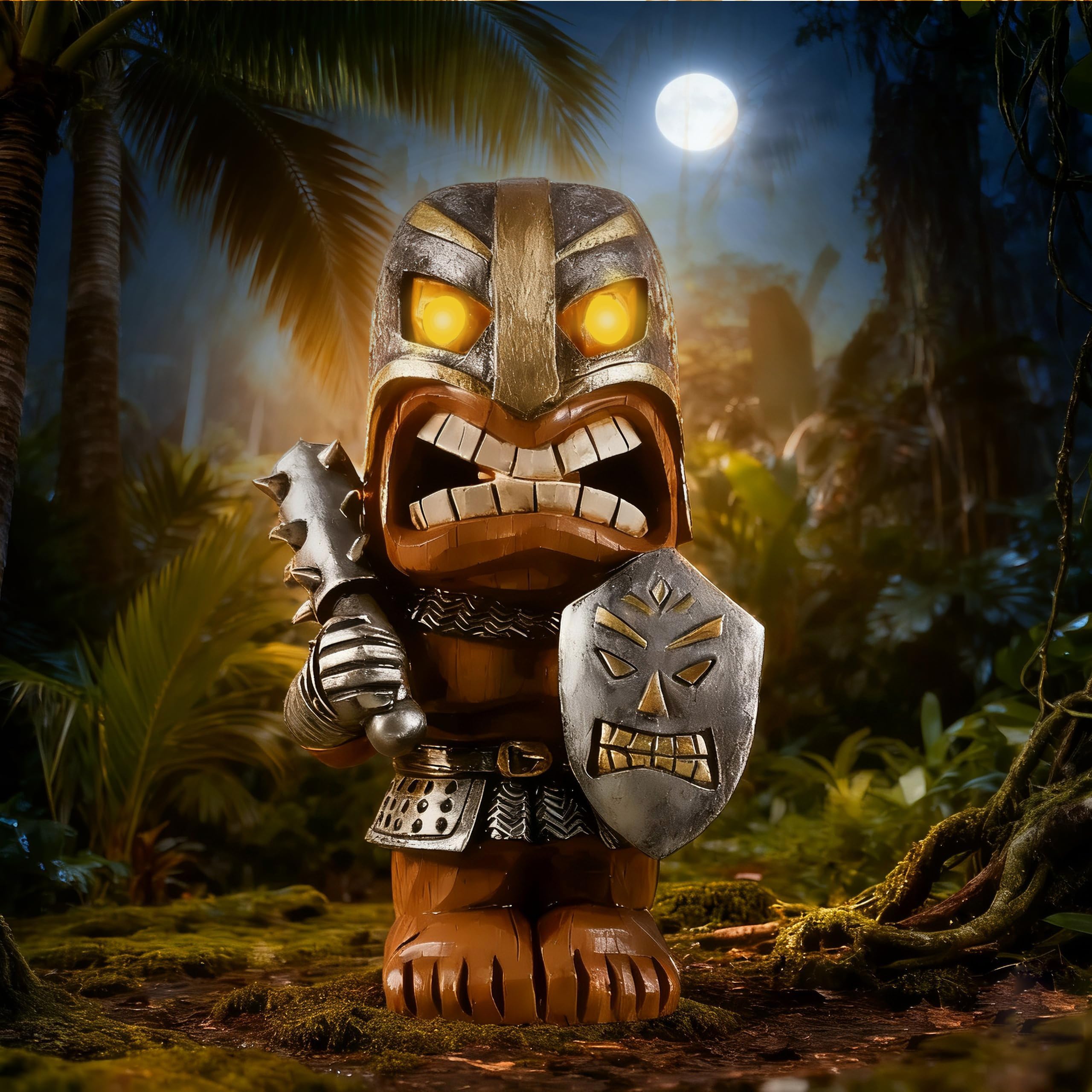 Tiki Statue Tiki Decorations Outdoor Tiki Decor with Solar Power Light Garden Statues, Figurines for Patio, Balcony, Yard Lawn, Tiki Man Gift, Waterproof, 4" W x 6" D x 9.4" H