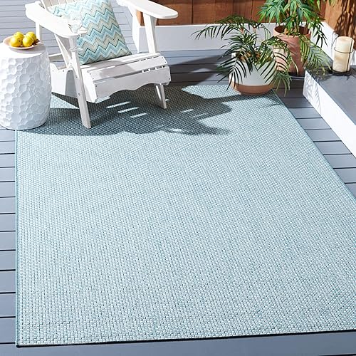 SAFAVIEH Alfombra Lavable para Exteriores Colección Courtyard - 2'3" x 5', Azul Aqua y Gris, No Desprende Pelusa y Fácil Limpieza, Ideal para Patio,