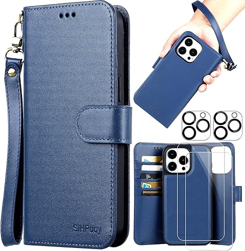 Funda de piel auténtica para Apple iPhone 15 Pro Max con soporte para tarjetas, accesorios de teléfono para mujeres y hombres, 2 protectores de disponible en Yaxa El Salvador