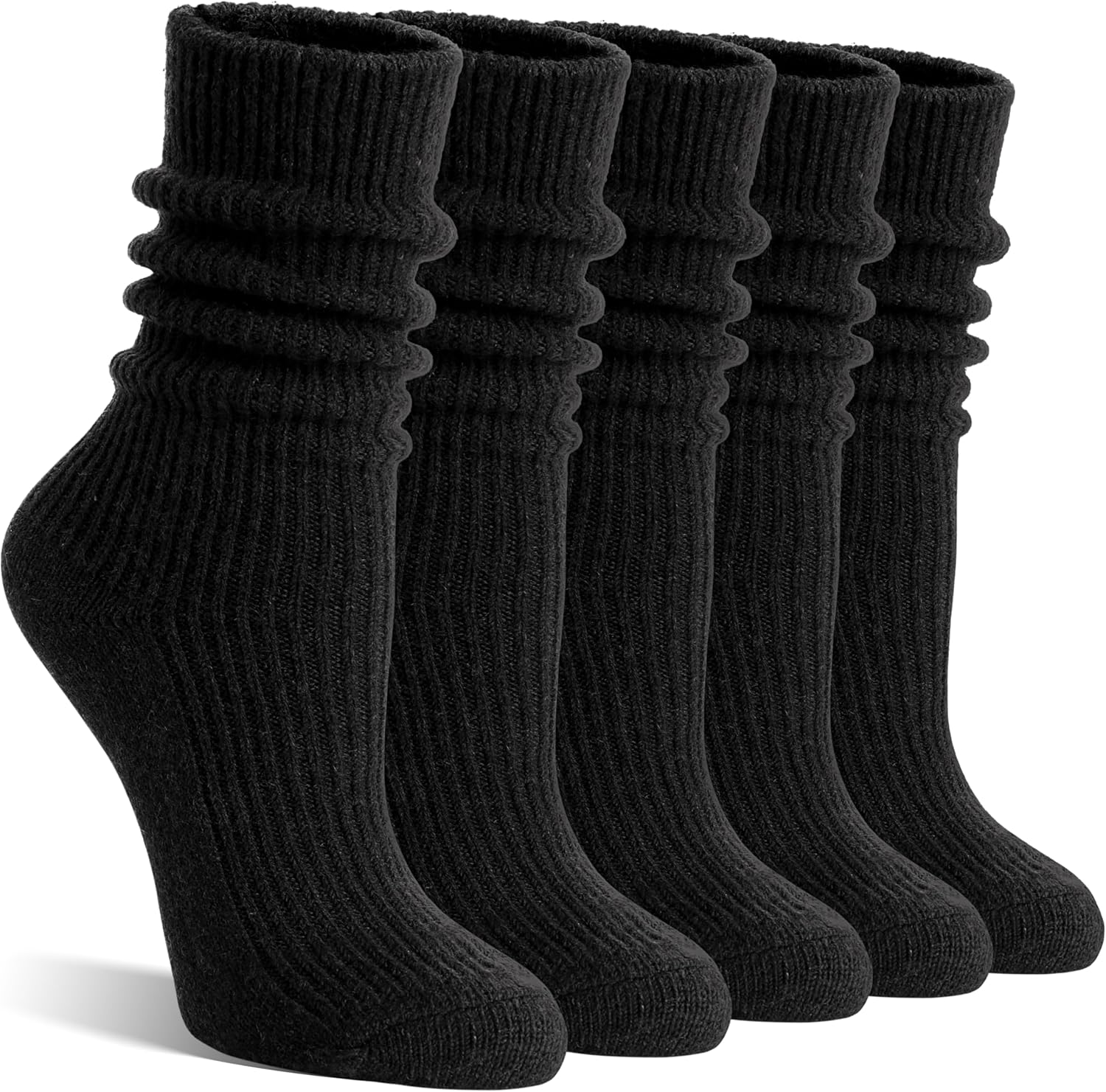 Women Merino Wool Slouch Boot Socks Warm Winter Thermal Slouchy Scrunch Cozy Knit Comfy Work Socks for 5 Pairs