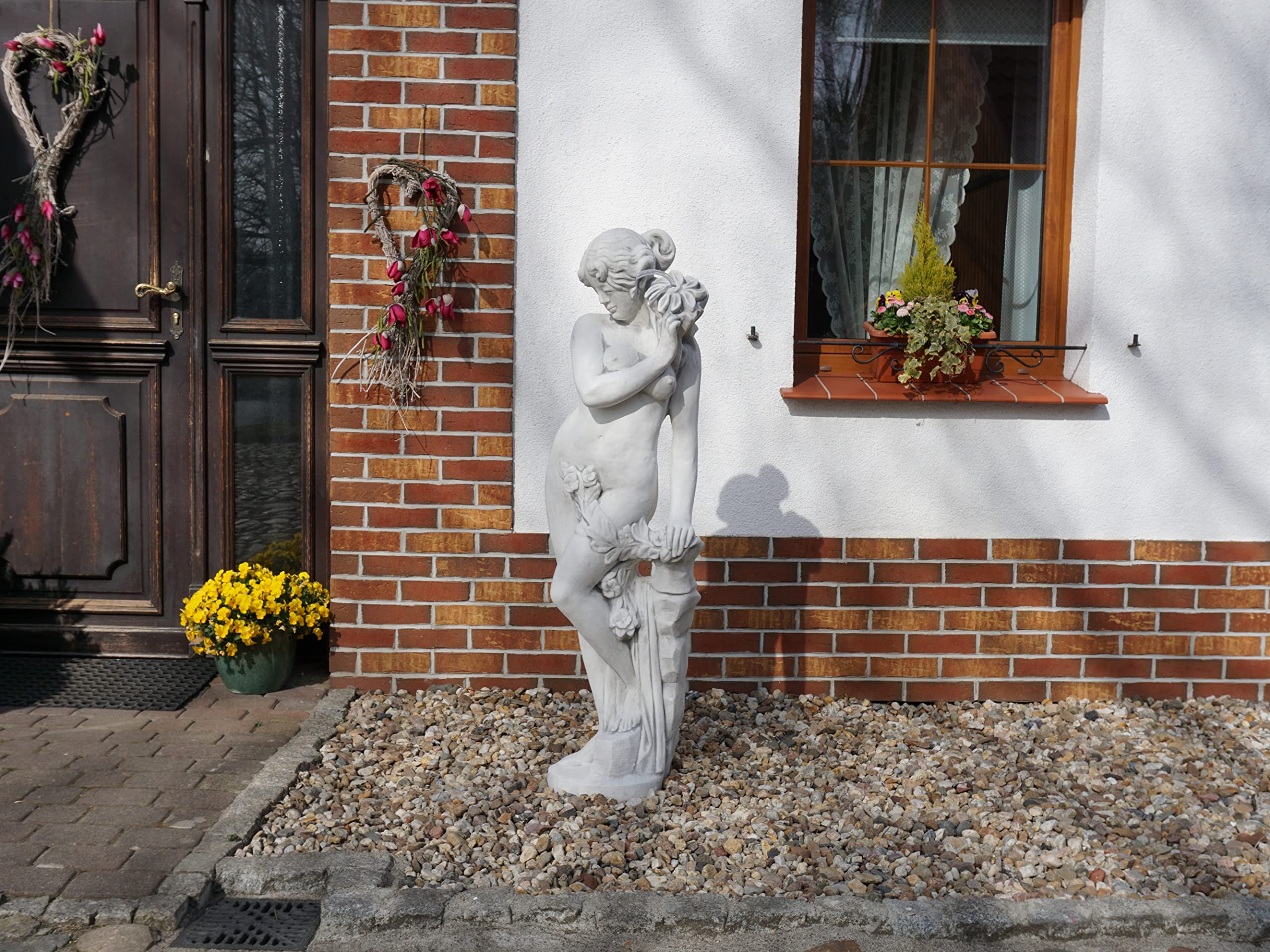 gartendekoparadies.de Statue der Venus mit Wasserlauf, Steinfigur, Weißbeton Steinguss, Grau, Frostsicher für Außenbereich, H. 141 cm, 125 kg
