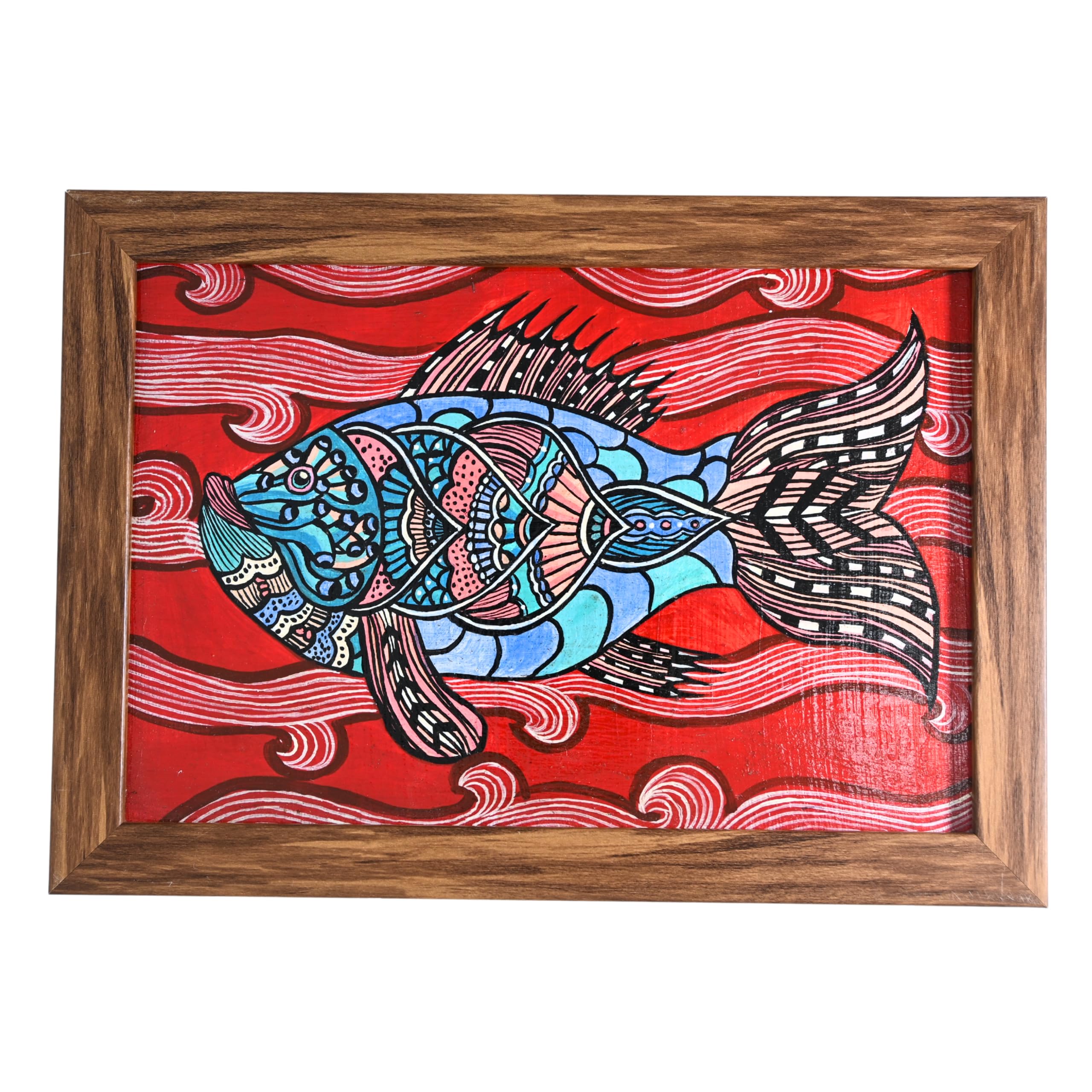 ⌘ kilim art ⌘ ヴィンテージ　キリム　絵画　アート　インテリア　魚 Indha Hand-Painted Boho Fish Wall Art | Upcycled Tablet Painting