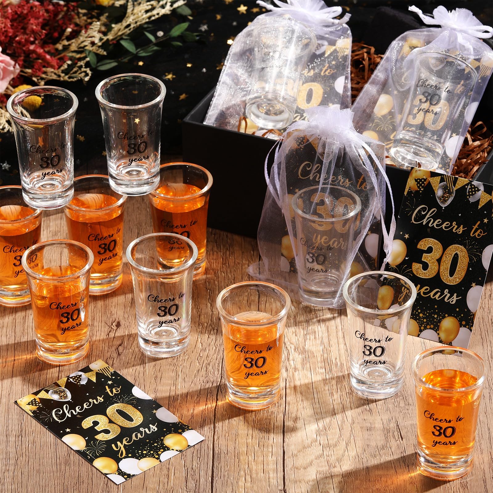 Kritkin 30 Set Dirty 30 Birthday Party Favors For Guests Dirty Thirty 1.2oz Shot Glasses Reusable Acrylic Clear Shot Cups Thank You Tag Organza Bag Twine For Him Her 30th Birthday