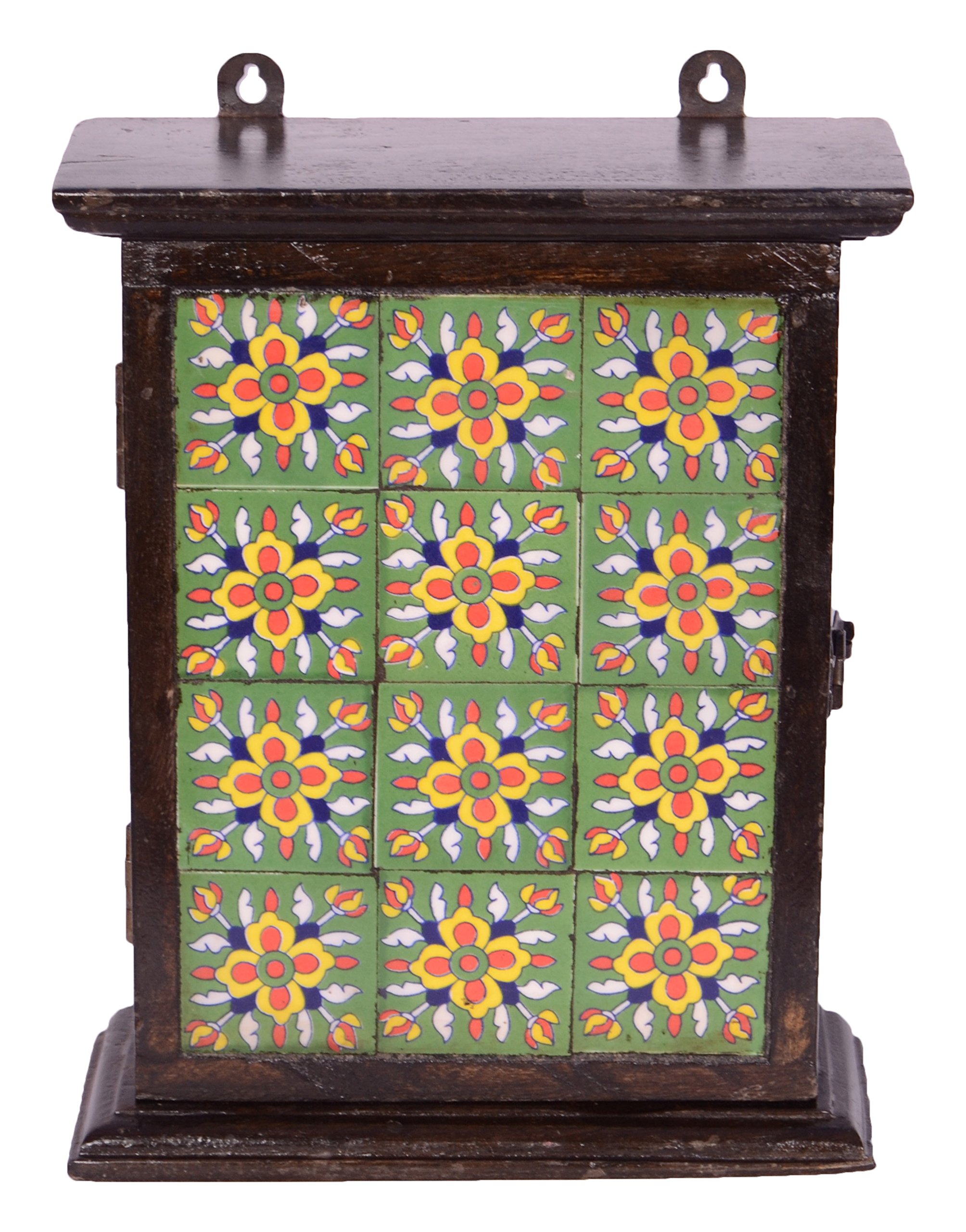 Sam's Collection Wooden Key Holder (15.24 cm x 10.16 cm x 20.32 cm, Brown and Green)