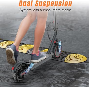 Adults Electric Scooter with Dual Suspension, 8.5 Solid Tires, 350W Motor Escooter, 19MPH, 15Miles Long Range, APP Control, Foldable E Scooter with Dual Brakes