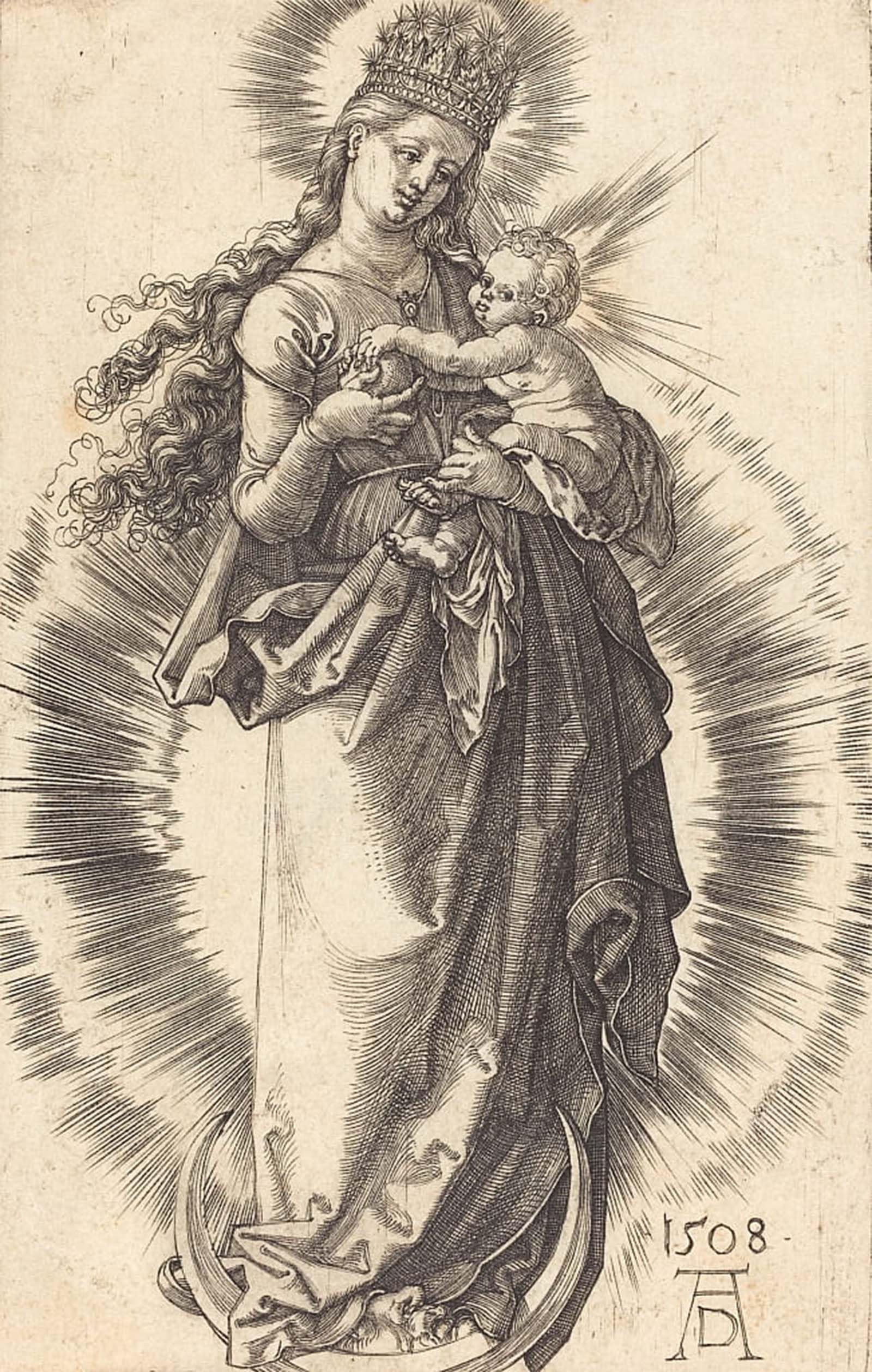 ARTXLXXBN Famous Painting Art Wall Decor Abstract Art Picture the Virgin and Child on a Crescent with a Starry Crown by Albrecht Dürer Animal Pictures for Home Decor 60x90cm