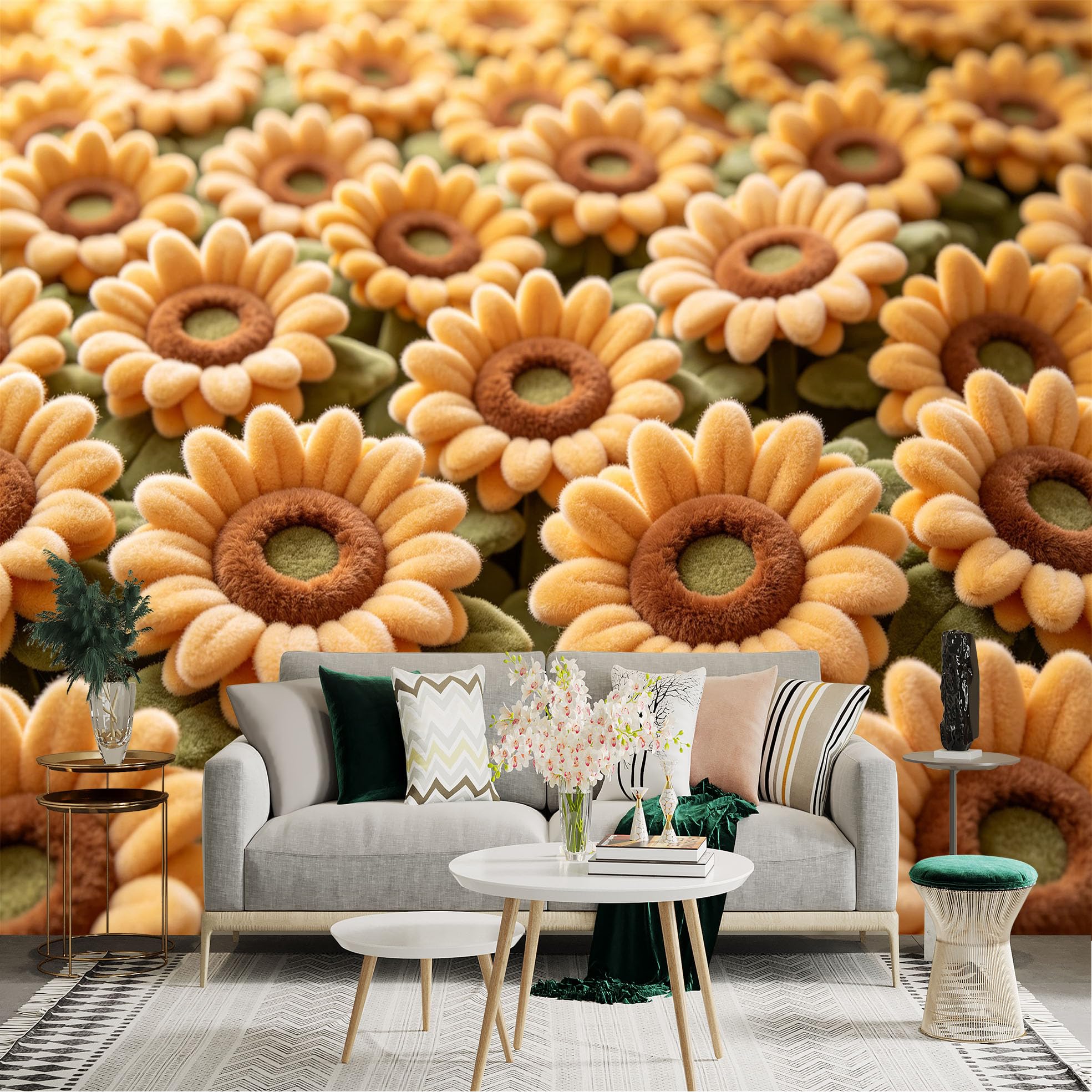 Lnzczhyre Dbh260521906 Custom Size Wall Sticker Mural， Soft Texture Sunflowers， Warm Floral Pattern， Vibrant Blooming Petals， Aesthetic Garden Decor， For Wall Decoration， Peelandstick Wall Decals.