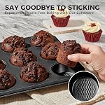 HONGBAKE 9-Piece Baking Pans Set Nonstick, Stackable Non Toxic Bakeware Sets with Diamond Texture, Oven Pan Set for Cooking, Includes Cookie Sheet with Rack, Cake Pan, Roasting Pan, Muffin Tin, Gray