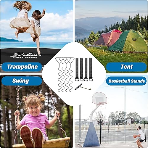 Miniatura 5 de Simple Deluxe Juego de 4 estacas para trampolín de alta resistencia con gancho en T, forma de sacacorchos, estacas de acero, piezas de trampolín,