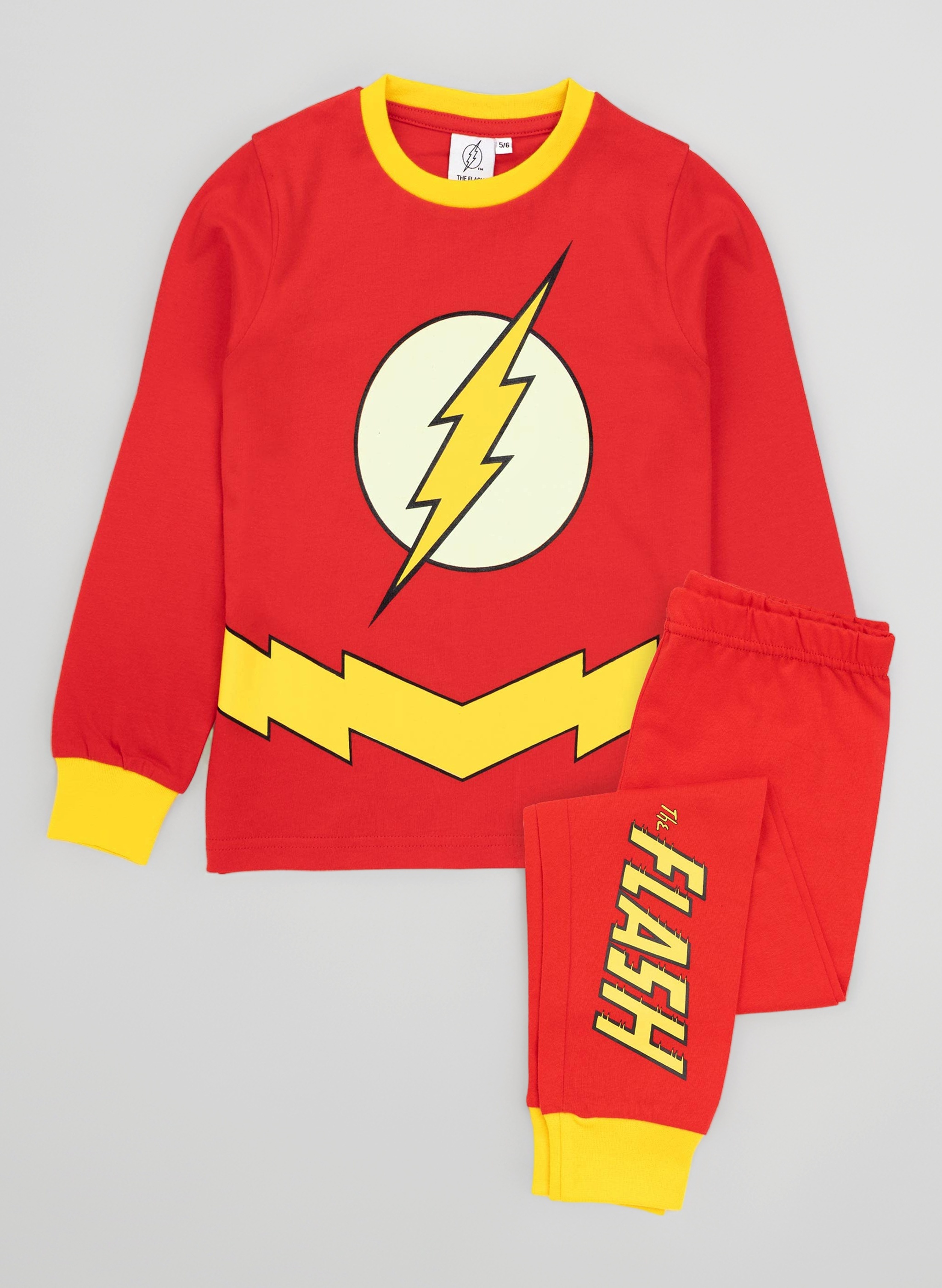 The Flash Pyjamas For Boys | Kids Glow In The Dark Superhero Costume | T-Shirt & Legging Bottoms Pjs