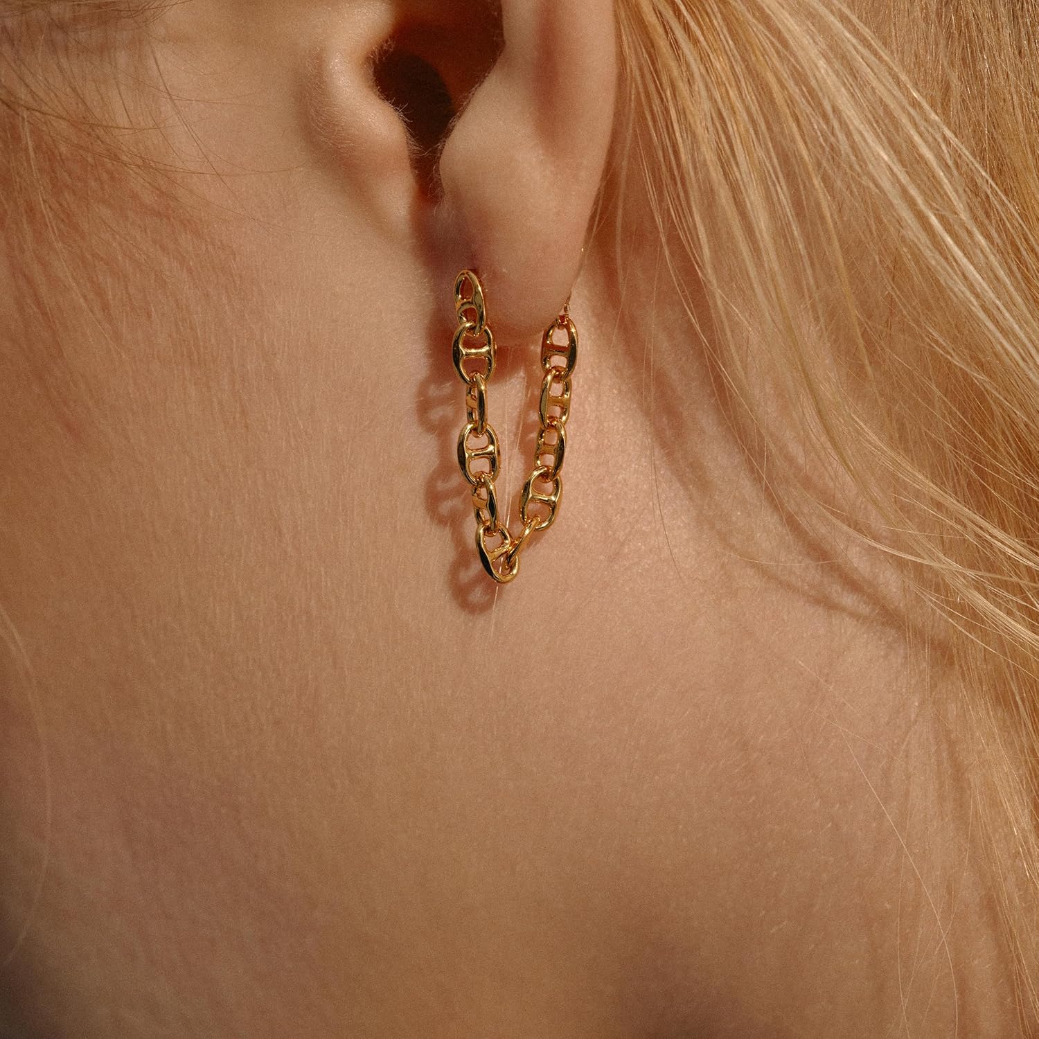 Gold Chain Earrings for Women, 18K Gold/Silver Plated Sterling Silver Posts Dangle Mariner Chain Earrings for Women Gold Studs Drop Earrings Earscapes Trendy Hypoallergenic Jewelry Gifts - Image 3