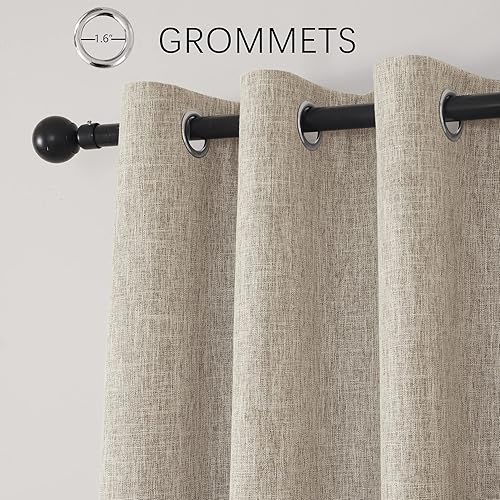 Miniatura 5 de Cortinas opacas de lino con textura de nudos de bambú, 100% bloqueo de luz, reducción de ruido y aislamiento térmico, ojales de tela de triple capa