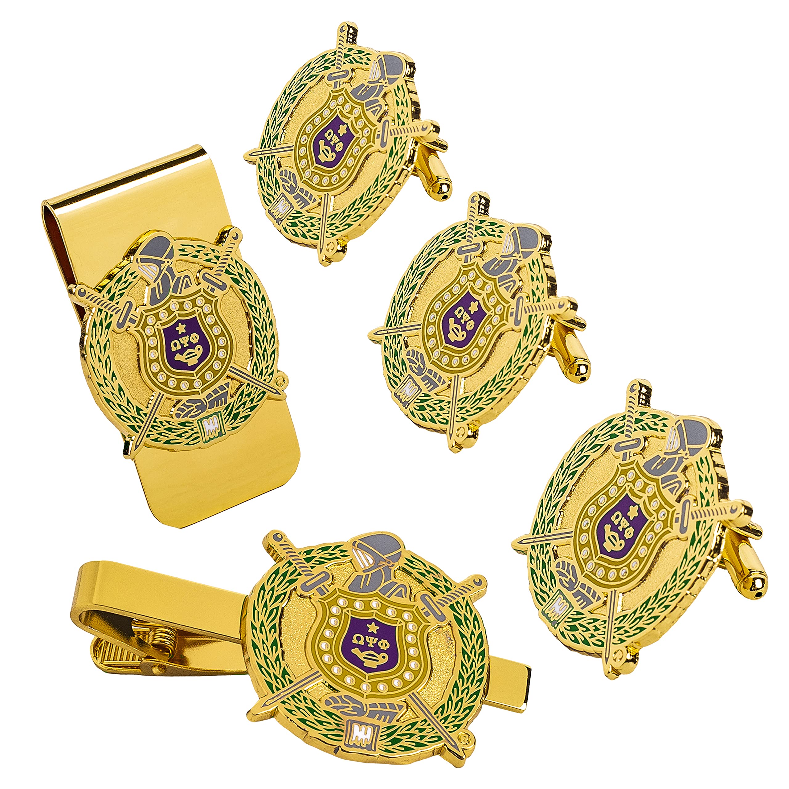 BBGreekOmega Psi Phi Fraternity Paraphernalia - Official Vendor - Gift Set - Cufflinks, Money Clip, Tie Clip, Lapel Pin