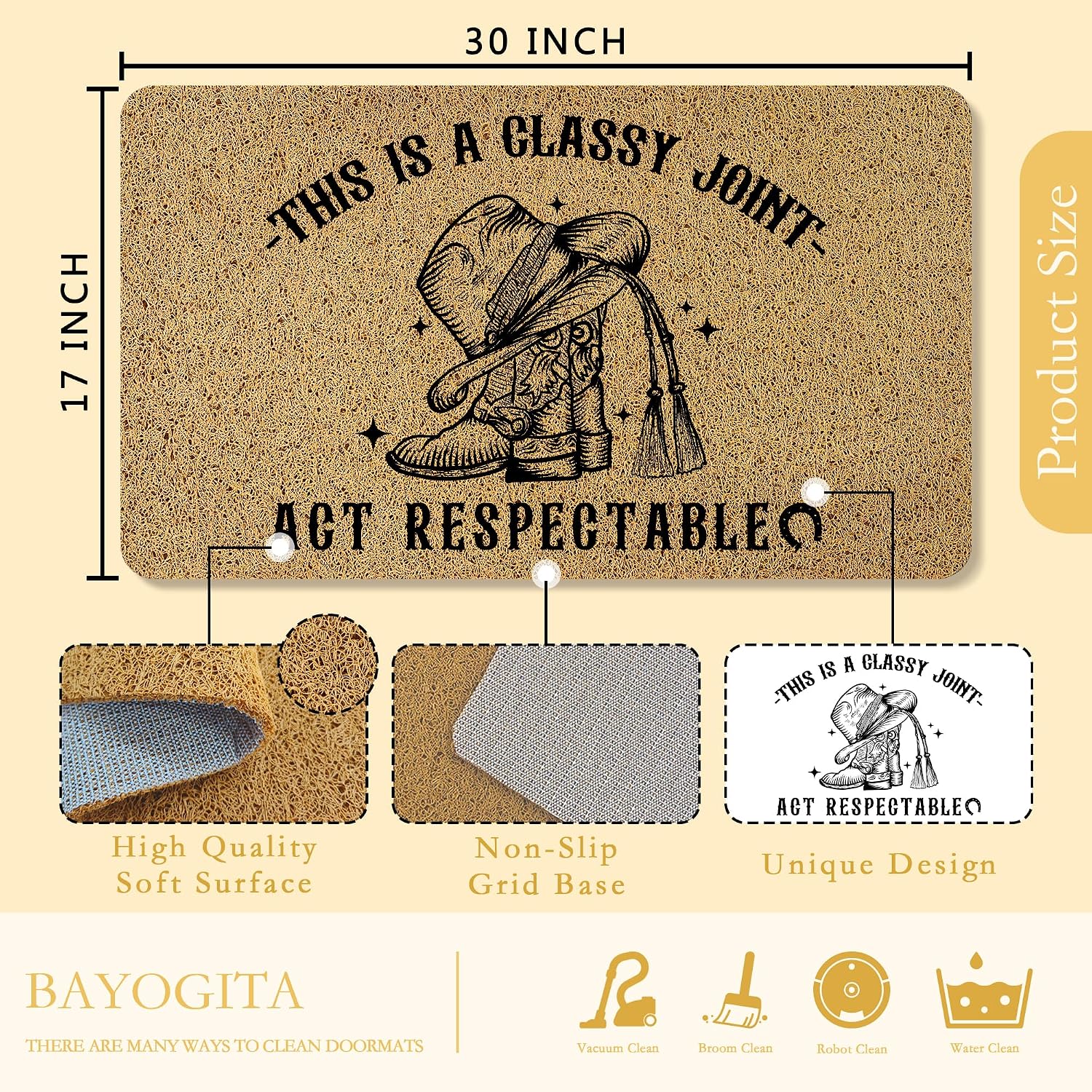 Funny Western Welcome Mat for Front Door, Country Western Cowboy Door Mat Indoor Outdoor Entrance Entryway, This is a Classy Joint Act Respectable Doormat Bathmat, 17x30 Inch