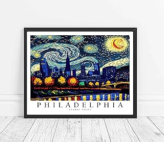 Philadelphia Art Print Poster, Van Gogh Starry Night Theme Wall art Painting Decor, Art Home Skyline Artwork For Bedroom, Bathroom, Living Room 51 (Philadelphia, 8 x 10 inches, Unframed)