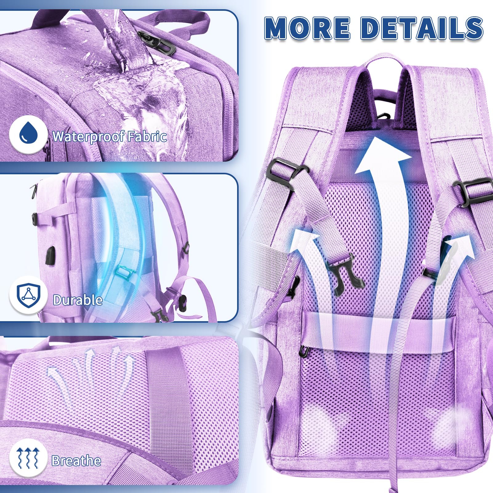 Leyrica Zaino da Viaggio per Ryanair/Wizzair 40x20x25 Bagaglio a Mano Unisex Borse da Cabina Zaino per Laptop 15 pollici Daypack Casual Zaino Università (Viola)