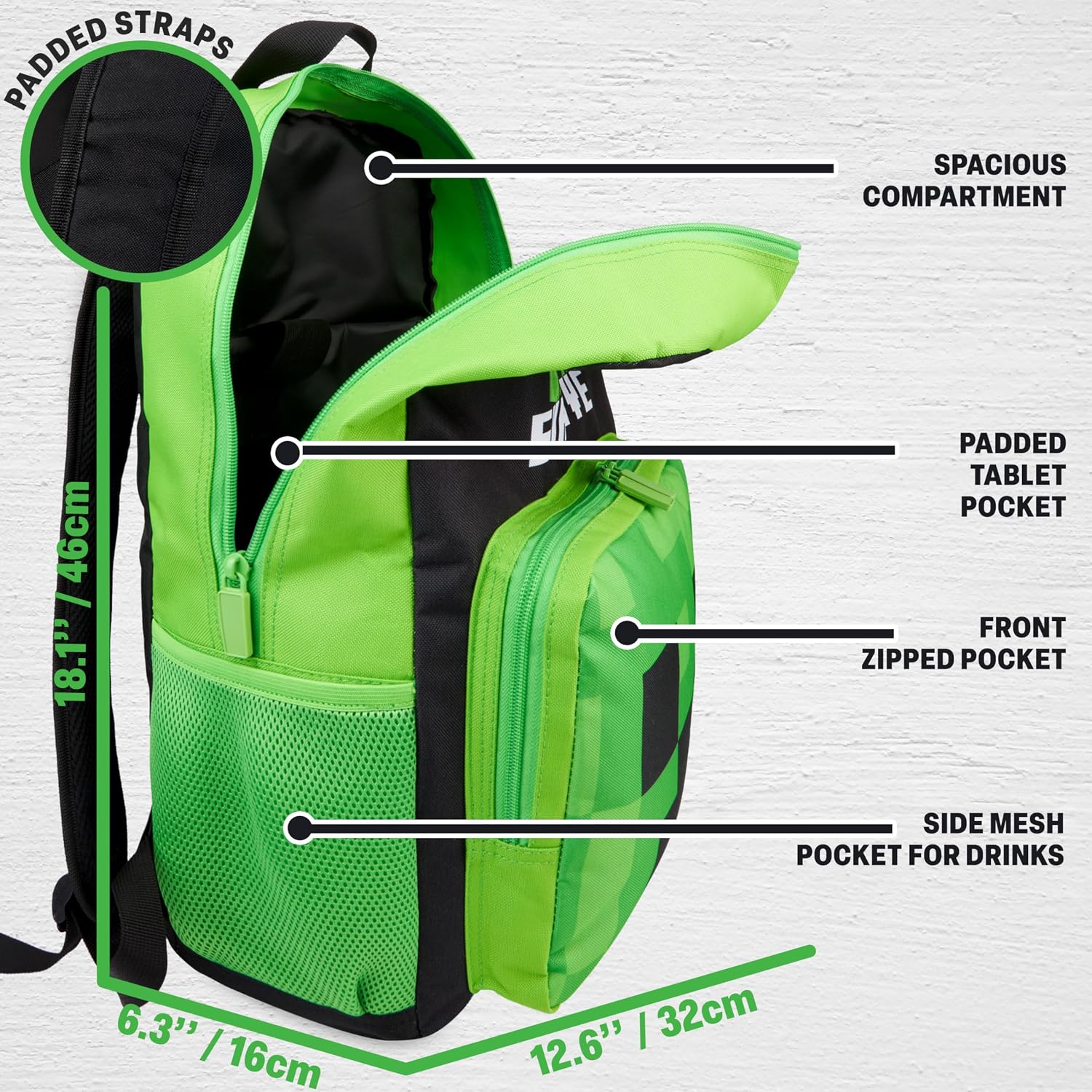 Get Trend Minecraft Kids Backpack, Lightweight 18 inch Creeper Book Bag with Padded Straps for Travel School Bag Gamer Gifts image 4