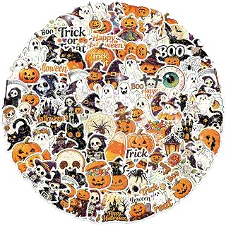 100 PCS Giata Glitter Holographic Halloween Stickers | Waterproof Vinyl Pumpkin Ghost Skeleton Stickers Bulk, Halloween Decals for Water Bottles, Party Favors for Halloween
