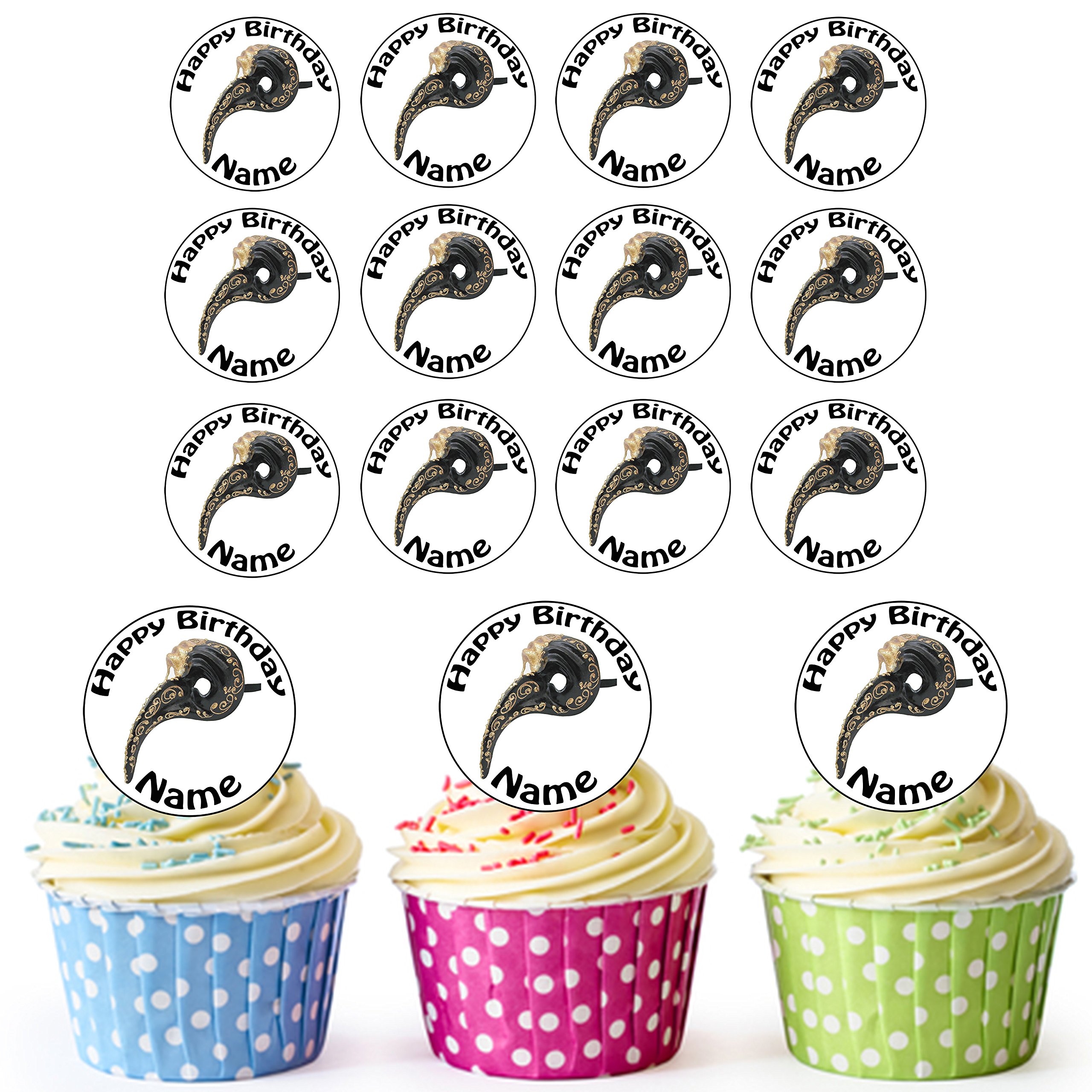 Novelty Masquerade Mask Harlequin Mix 12 Edible StandUp Wafer Paper