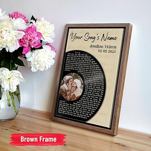 Vista 12 de H-DEWALL Letras de canciones personalizadas, lienzo enmarcado en marrón, música romántica del día de San Valentín, regalo personalizado para marido