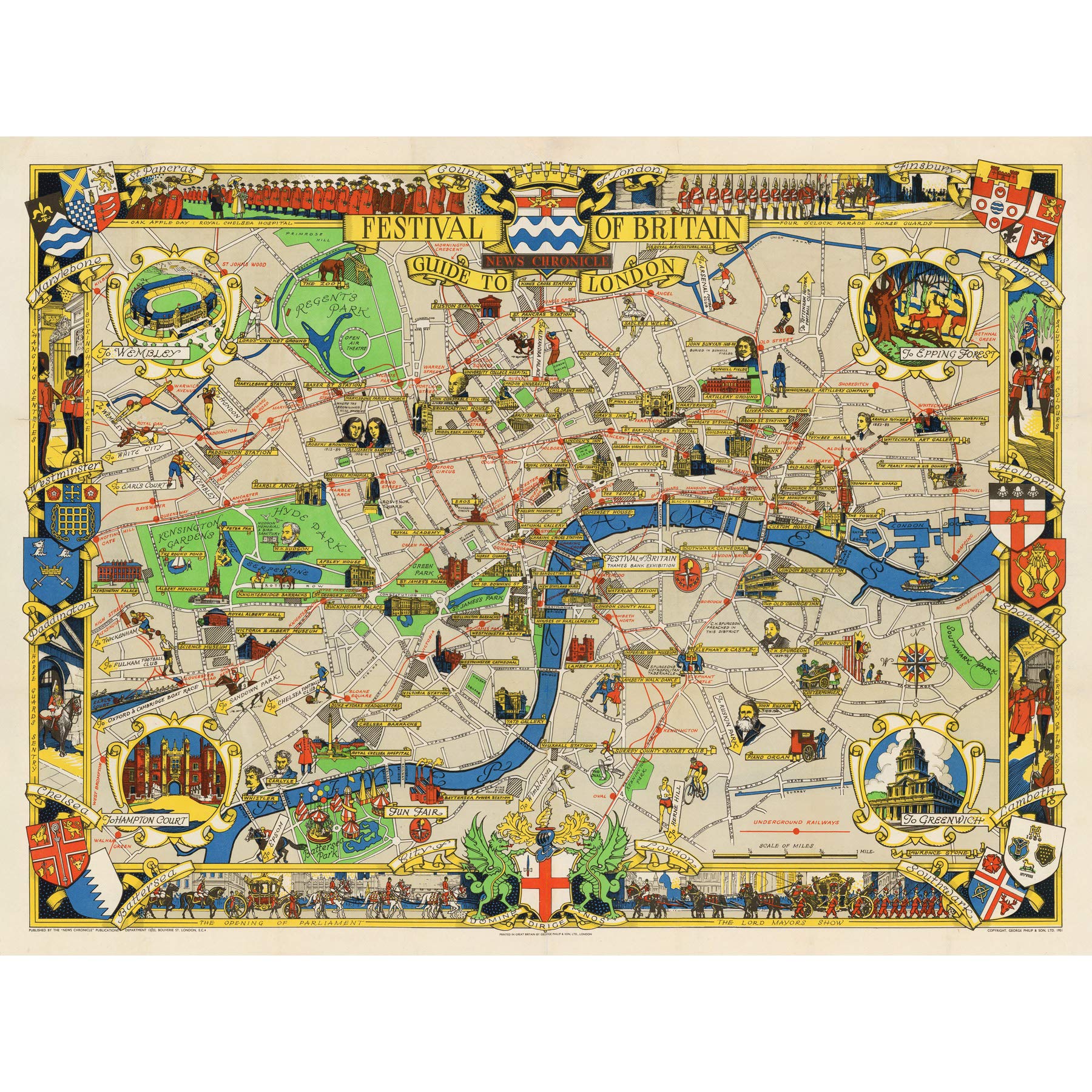 Artery8 Map Stone 1951 County London Festival Britain Premium Wall Art Canvas Print 18X24 Inch