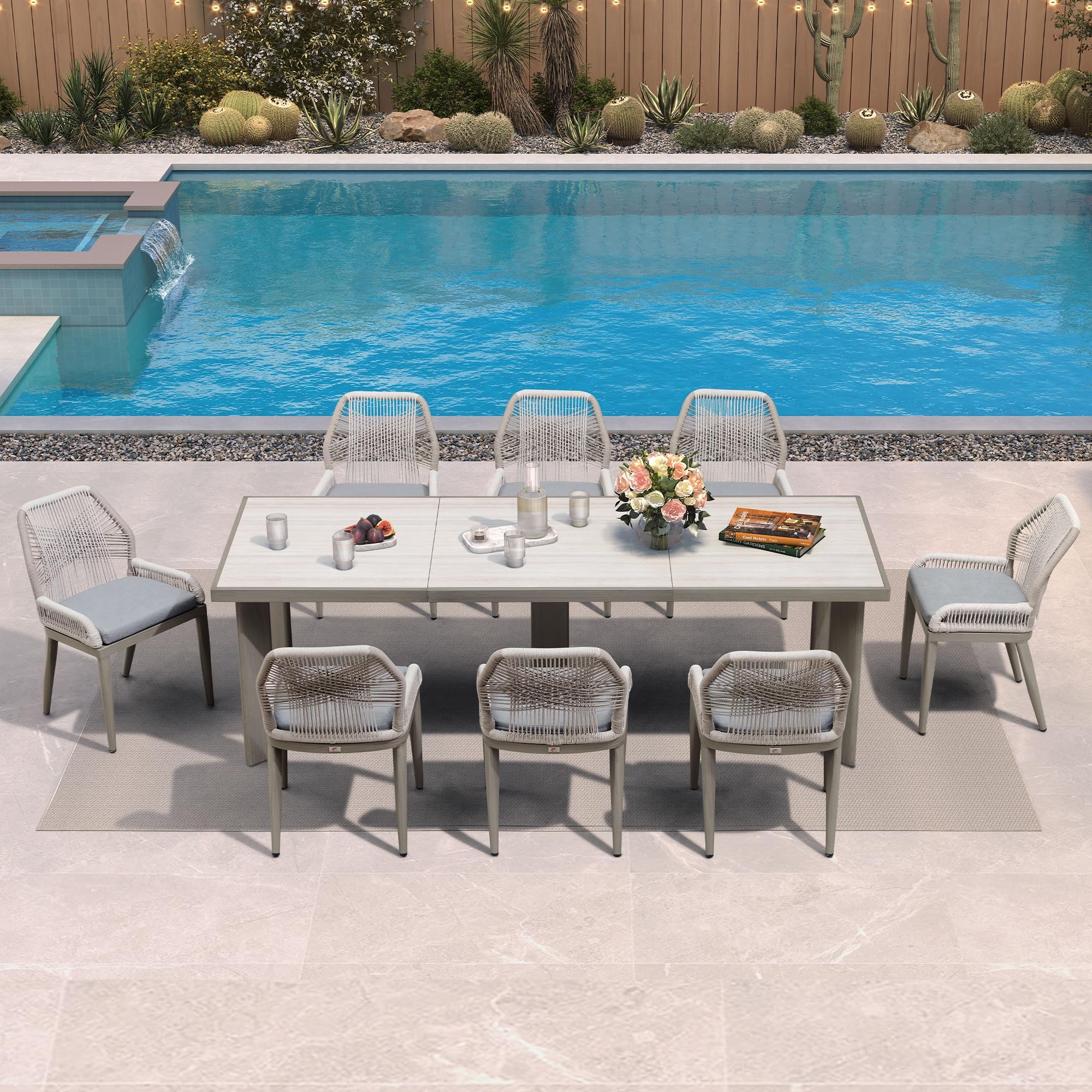 PURPLE LEAF Patio Dining Set 9 Pieces with Cushion and Backrest, Light Grey