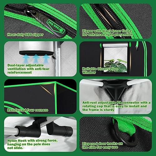 Miniatura 5 de Green Hut Tienda de cultivo de 96 x 96 x 78 pulgadas, habitación oscura de Mylar altamente reflectante con ventana de observación, bandeja de suelo