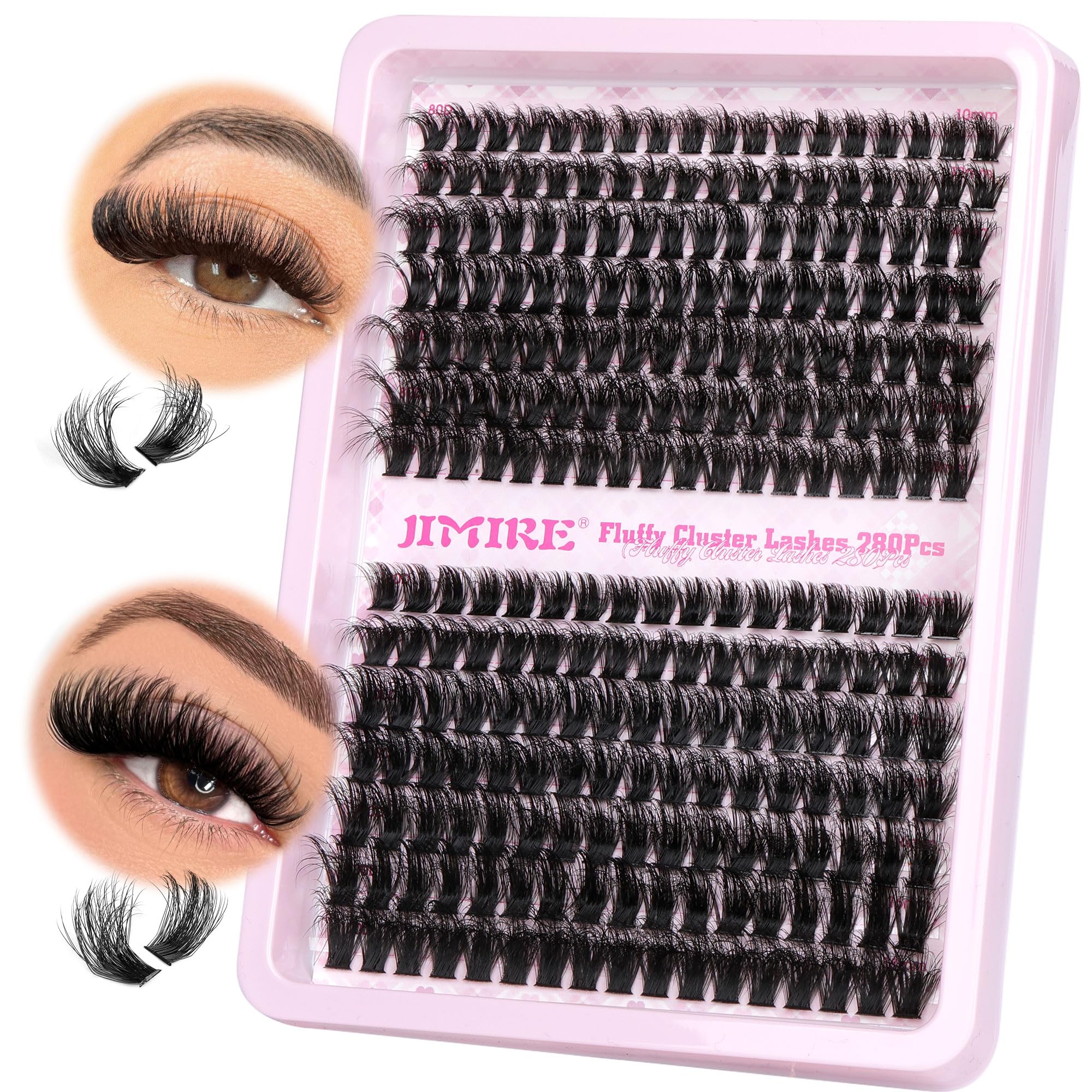JIMIRE 280Pcs Fluffy Lash Clusters 80D+100D Individual Eyelashes Wispy D Curl Cluster Eyelash Extensions 10-18MM Mix Thick Mink Lashes Clusters Extensions Volume Eyelash Clusters