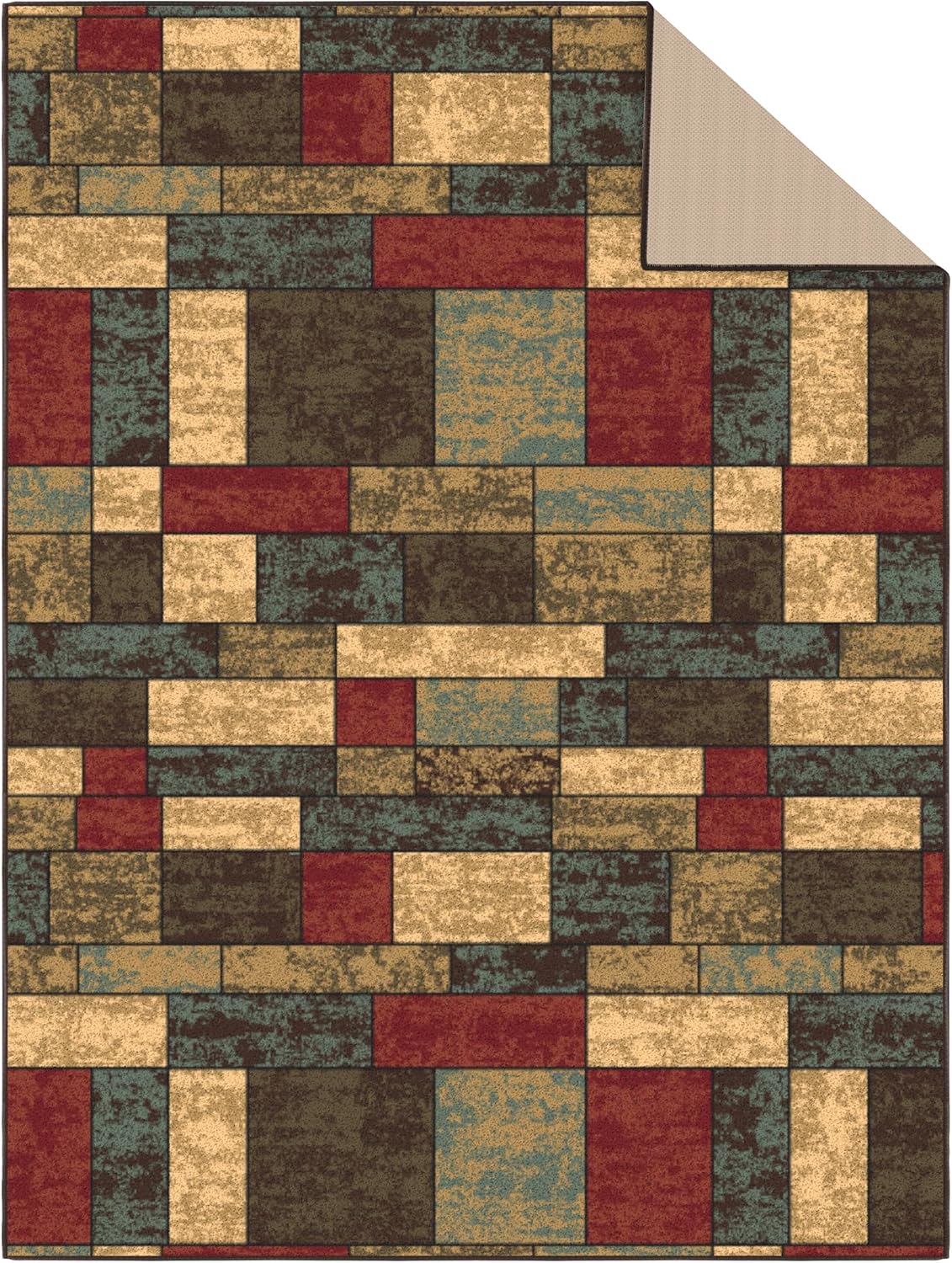 Ottomanson 5' x 6'6" Rugs for Living Room Boxes Area Rug for Bedroom - Non Slip Durable Large Floor Carpet for High Traffic Areas - Indoor Rug for Dining Room Kitchen Kids Playroom, Multicolor