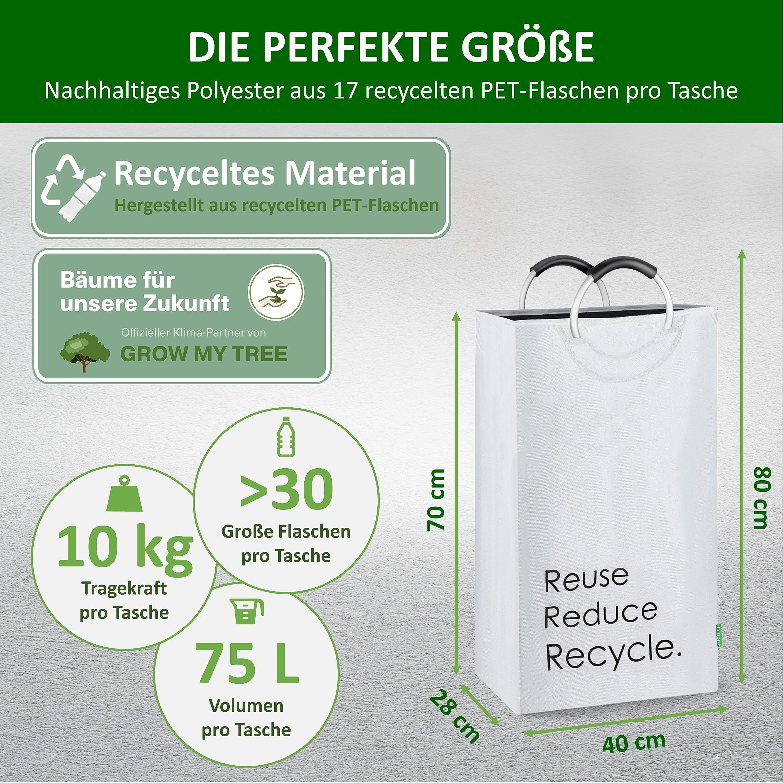 COTTARA XXL opslagcontainer voor flessen, afsluitbare container van gerecycled materiaal, lege flessenverzamelaar voor opslag of recycling, wit, 75 liter COTTARA XXL opslagcontainer voor flessen, afsluitbare container van gerecycled materiaal, lege flessenverzamelaar voor opslag of recycling, wit, 75 liter