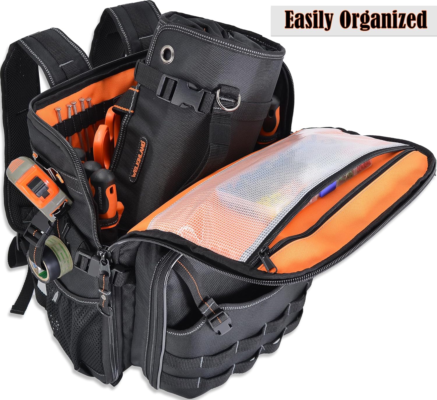 WELKINLAND Full-Open Tool Backpack and Tool Roll Bundle-Perfect Combination of Robustness